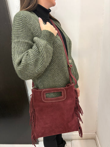 Borsa a tracolla in camoscio con frange laterali Emisphere