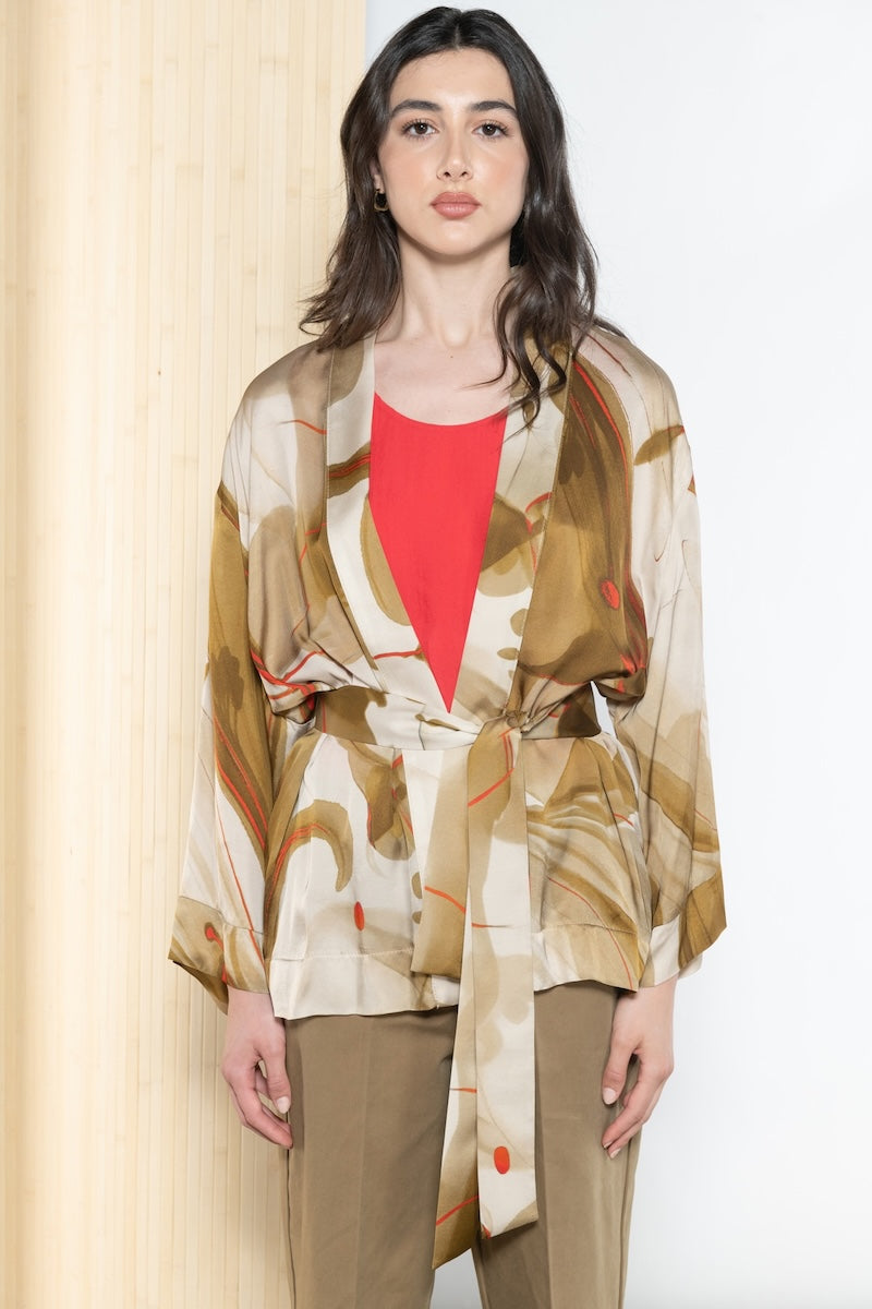 Kimono fantasia astratta con cintura Icona