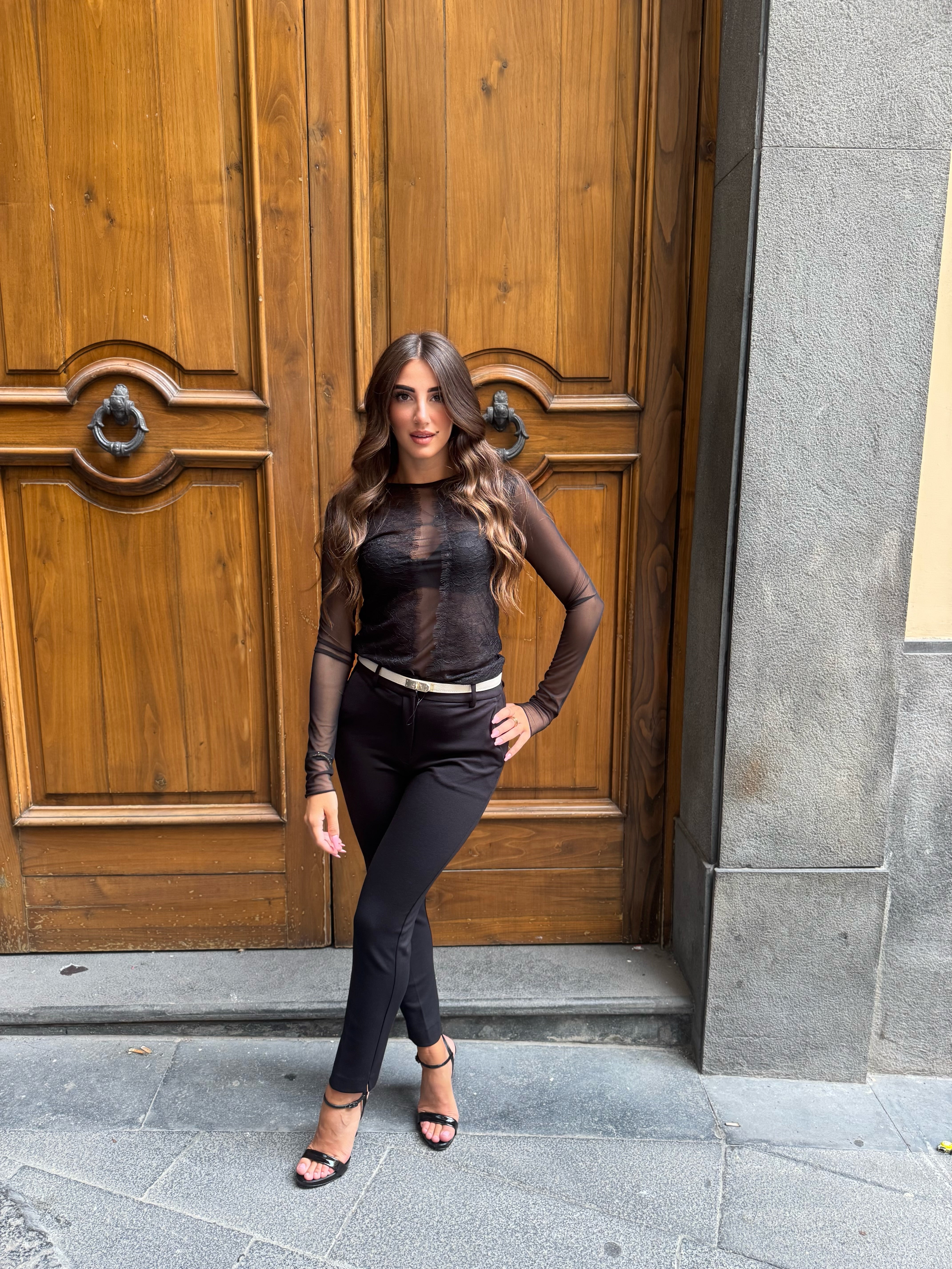 Pantalone punto milano diagonale con spacchetti Hanita
