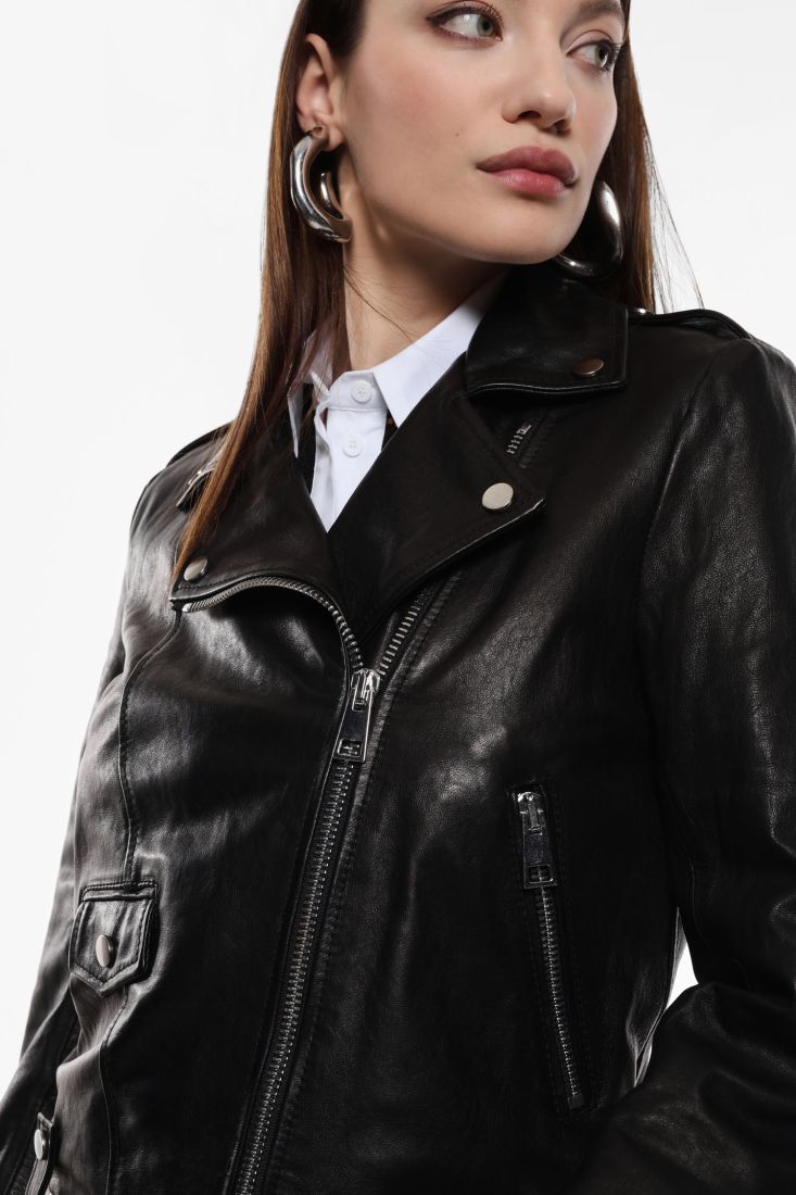 Giubbotto biker in pelle con zip Imperial