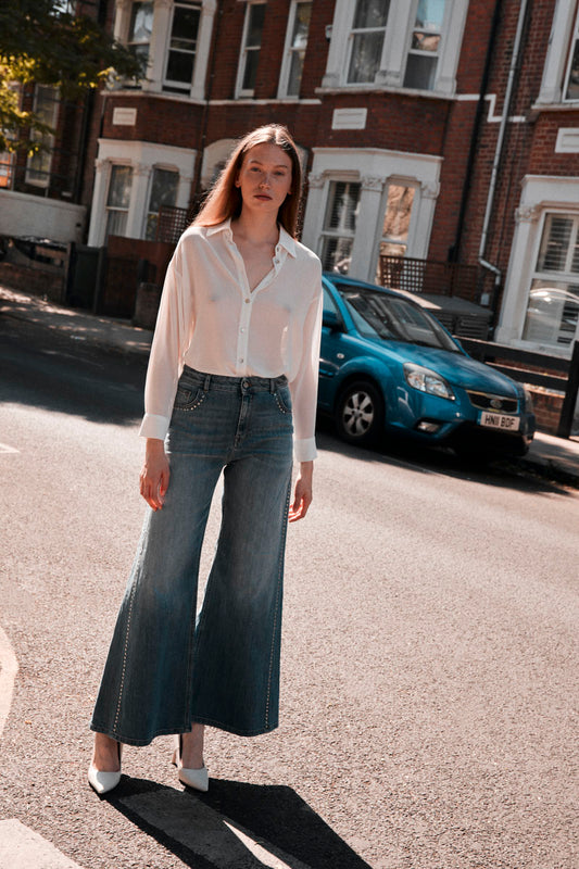 Jeans maxi palazzo con motivo borchie Kaos Denim