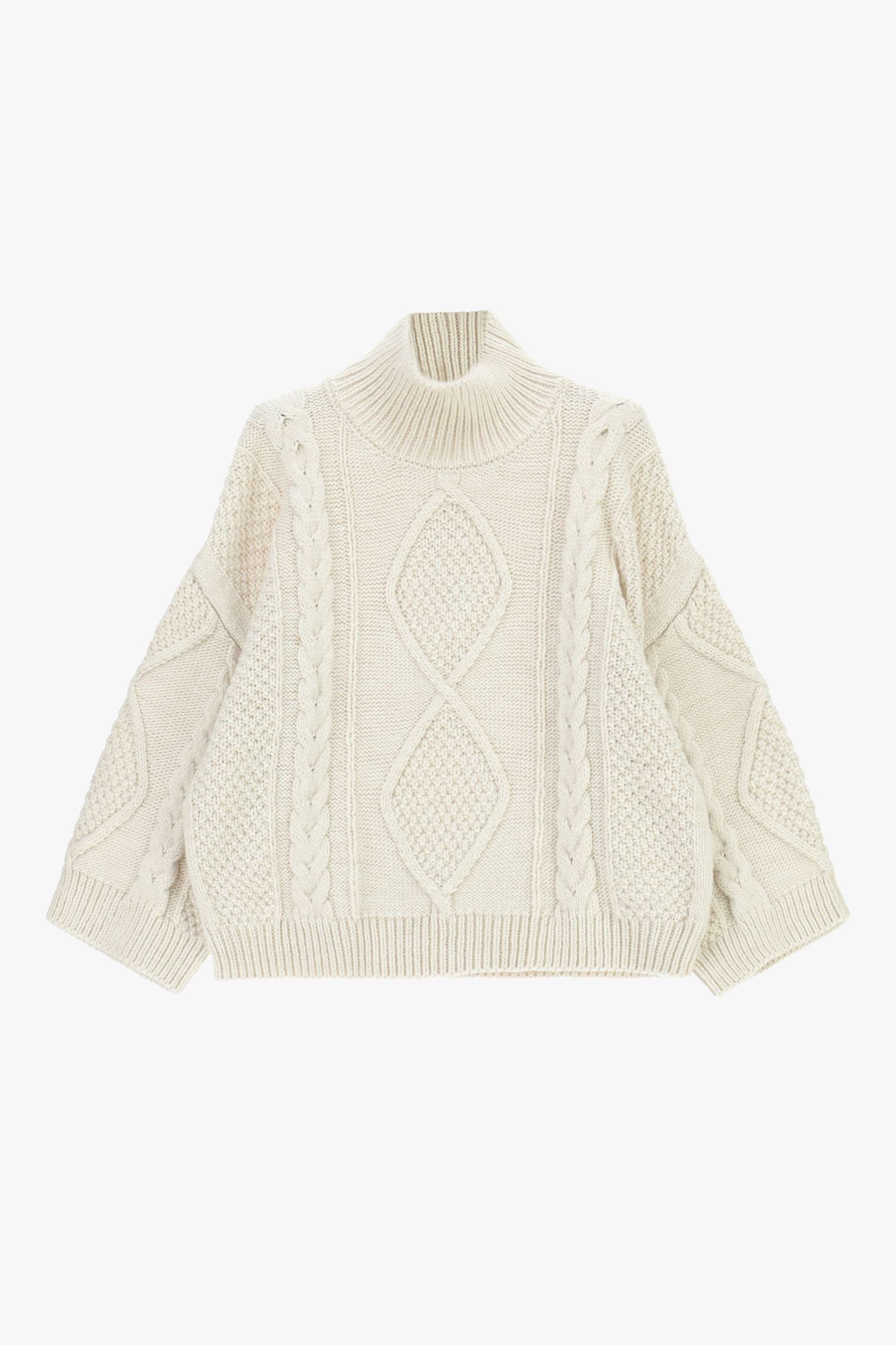 Maglione trecce collo alto vestibilità ampia Imperial