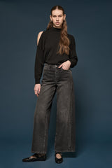 Jeans wide leg nero con borchie Kaos Denim