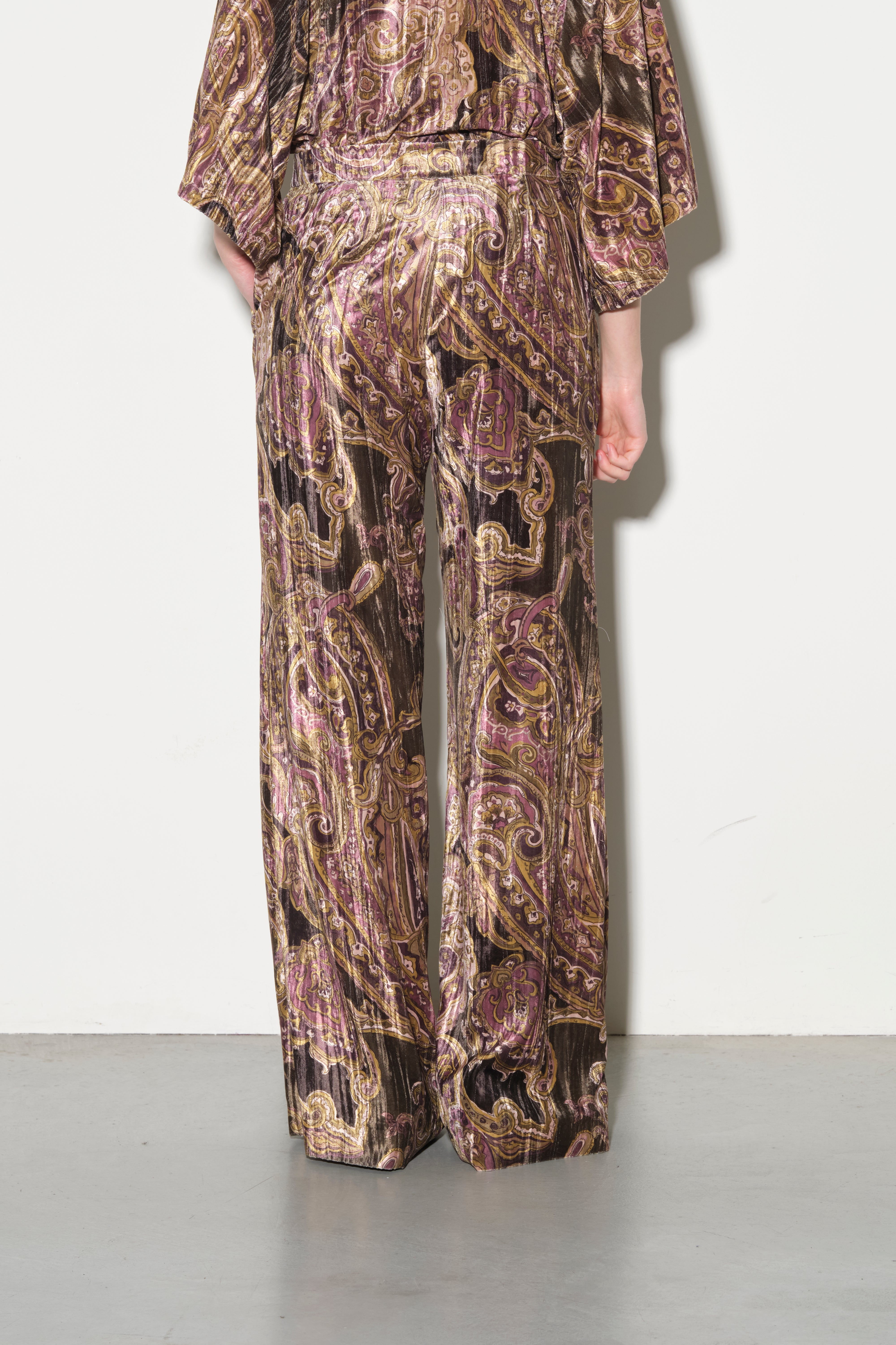 Pantalone Palazzo in Velluto Stampato Paisley Kaos Donna