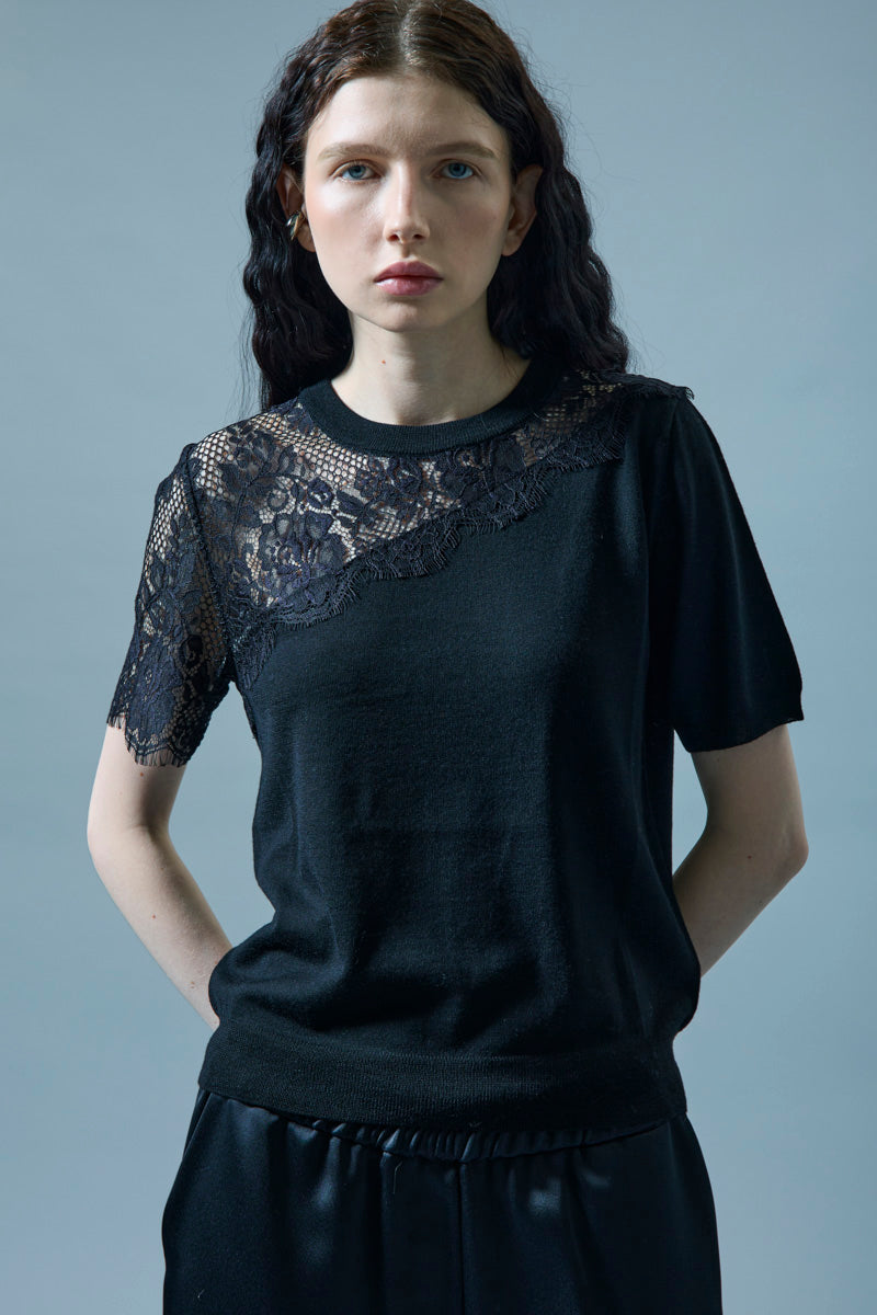 Maglia in Misto Lana con Inserti in Pizzo Icona