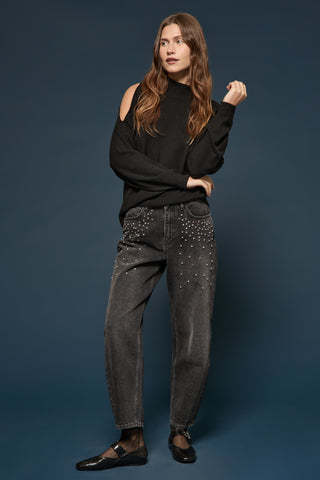 Jeans nero con strass Kaos Denim