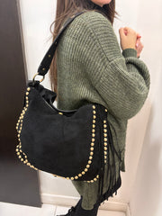 Borsa a spalla in camoscio con borchie Emisphere