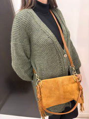 Borsa in camoscio con frange laterali e tracolla regolabile Emisphere