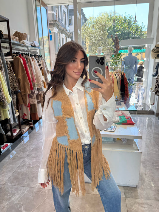 Gilet in ecodaino con frange Emisphere