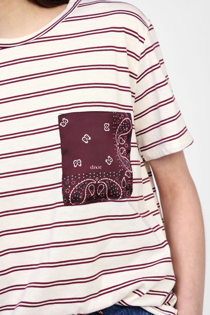 T-shirt a righe con tasca decorata Dixie