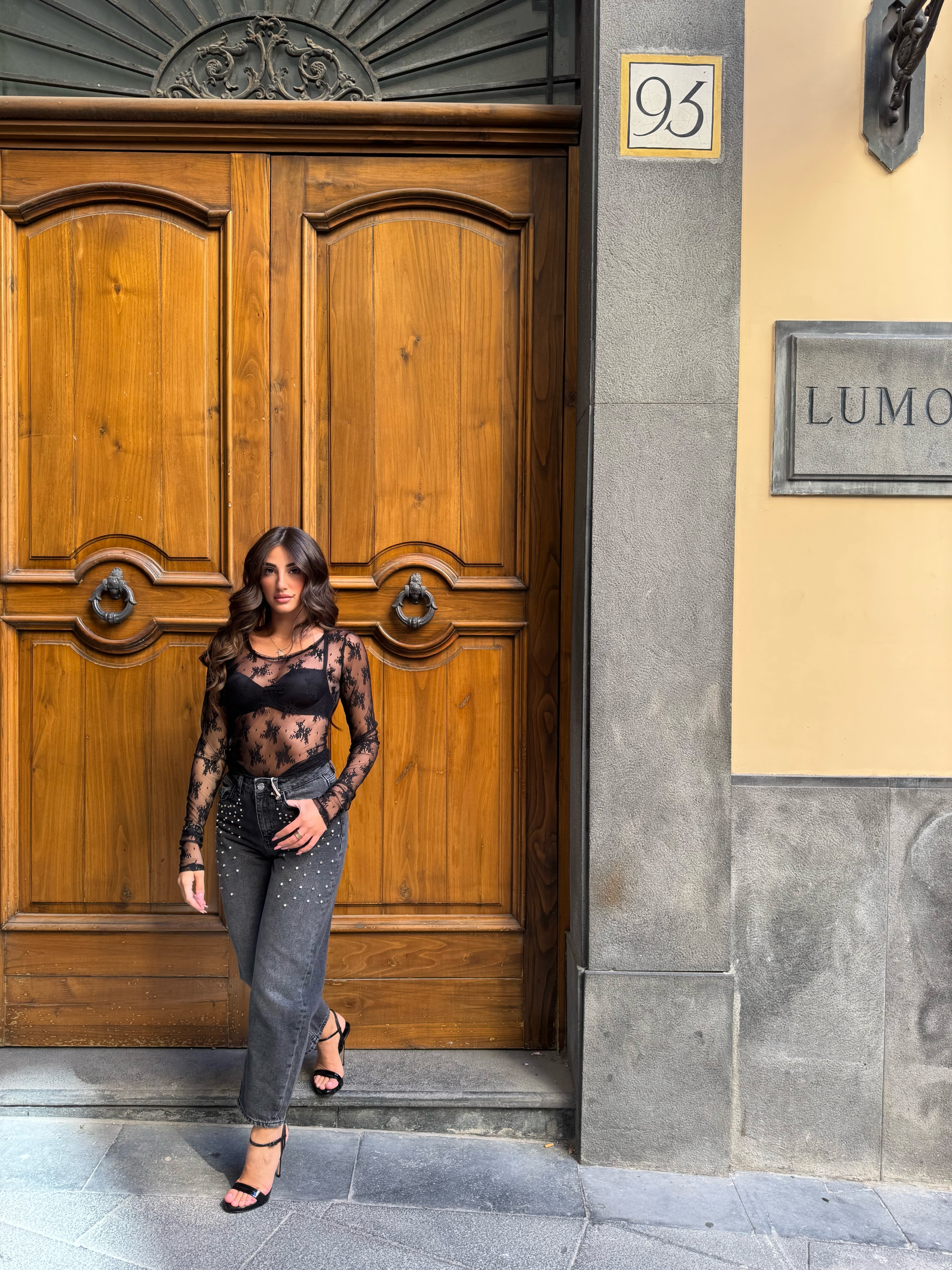 Maglia in pizzo trasparente a maniche lunghe Imperial