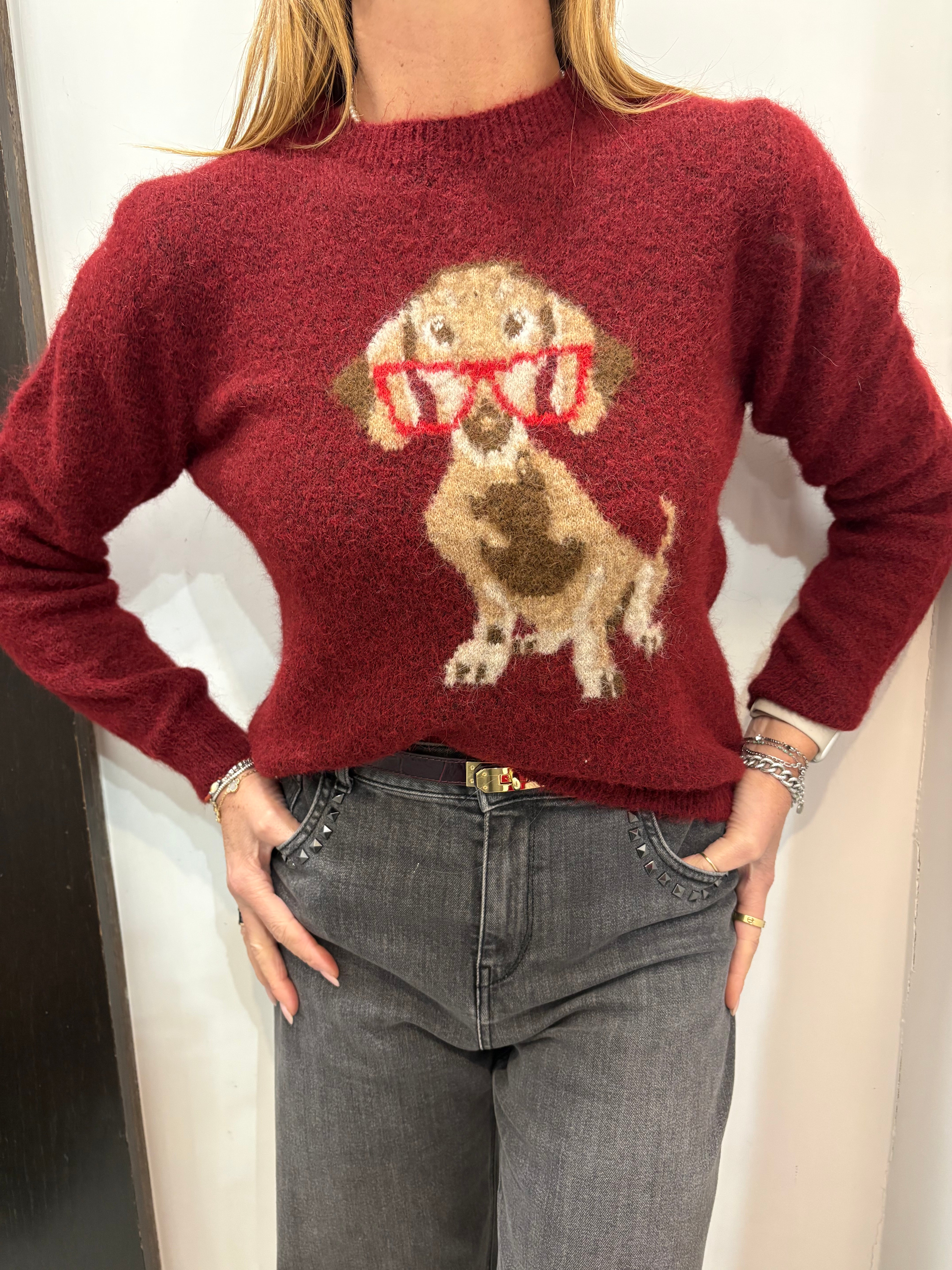 Maglia “Puppy Chic” con ricamo cagnolino e occhiali Emisphere