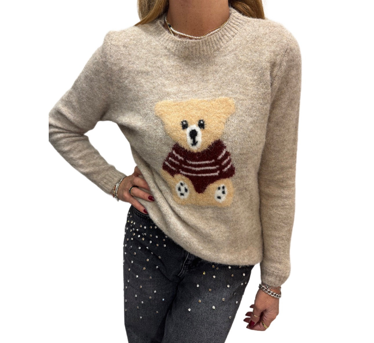 Maglia Teddy in lana con ricamo orsetto
 Emisphere