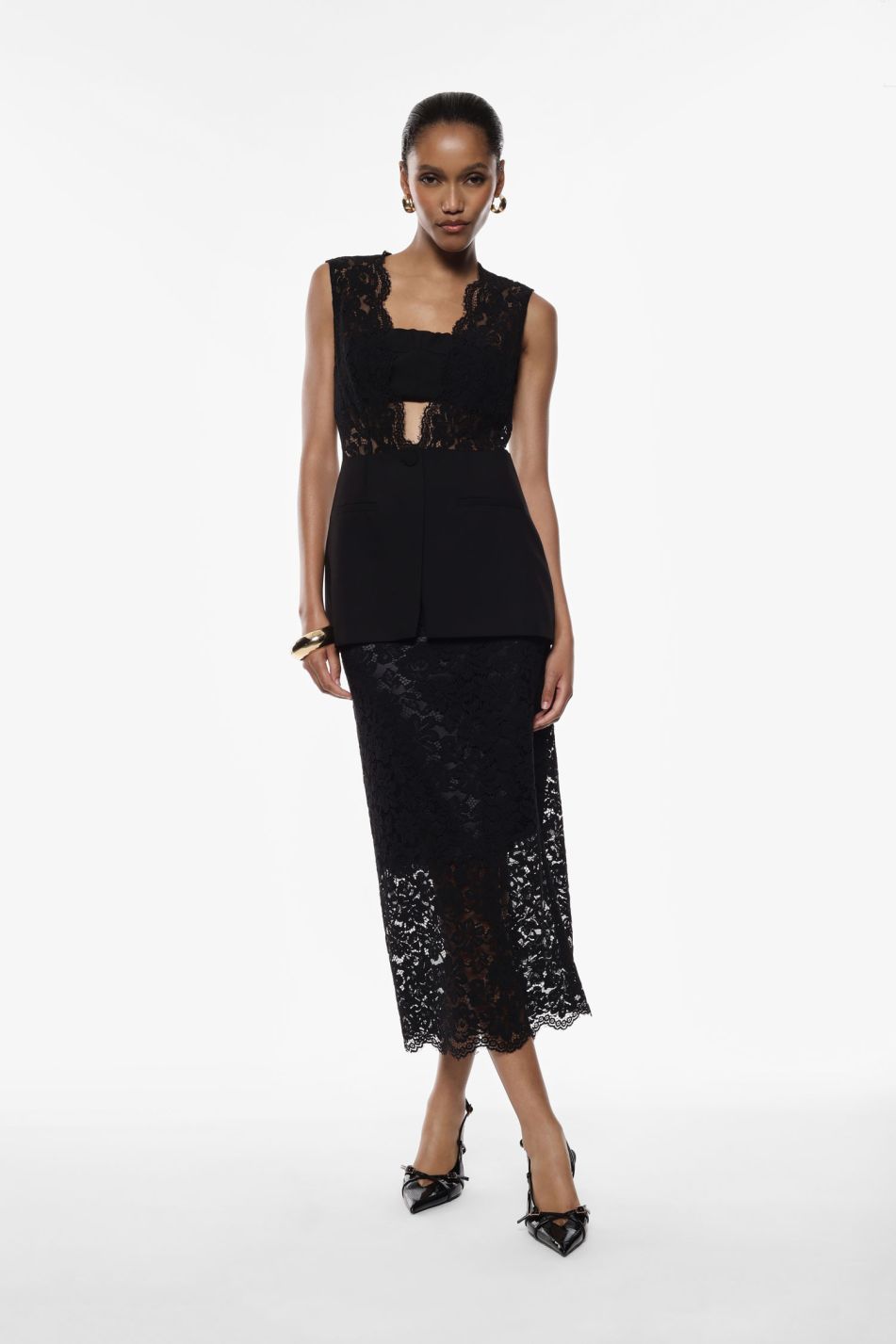 Gonna lunga in pizzo con spacco e cintura Imperial