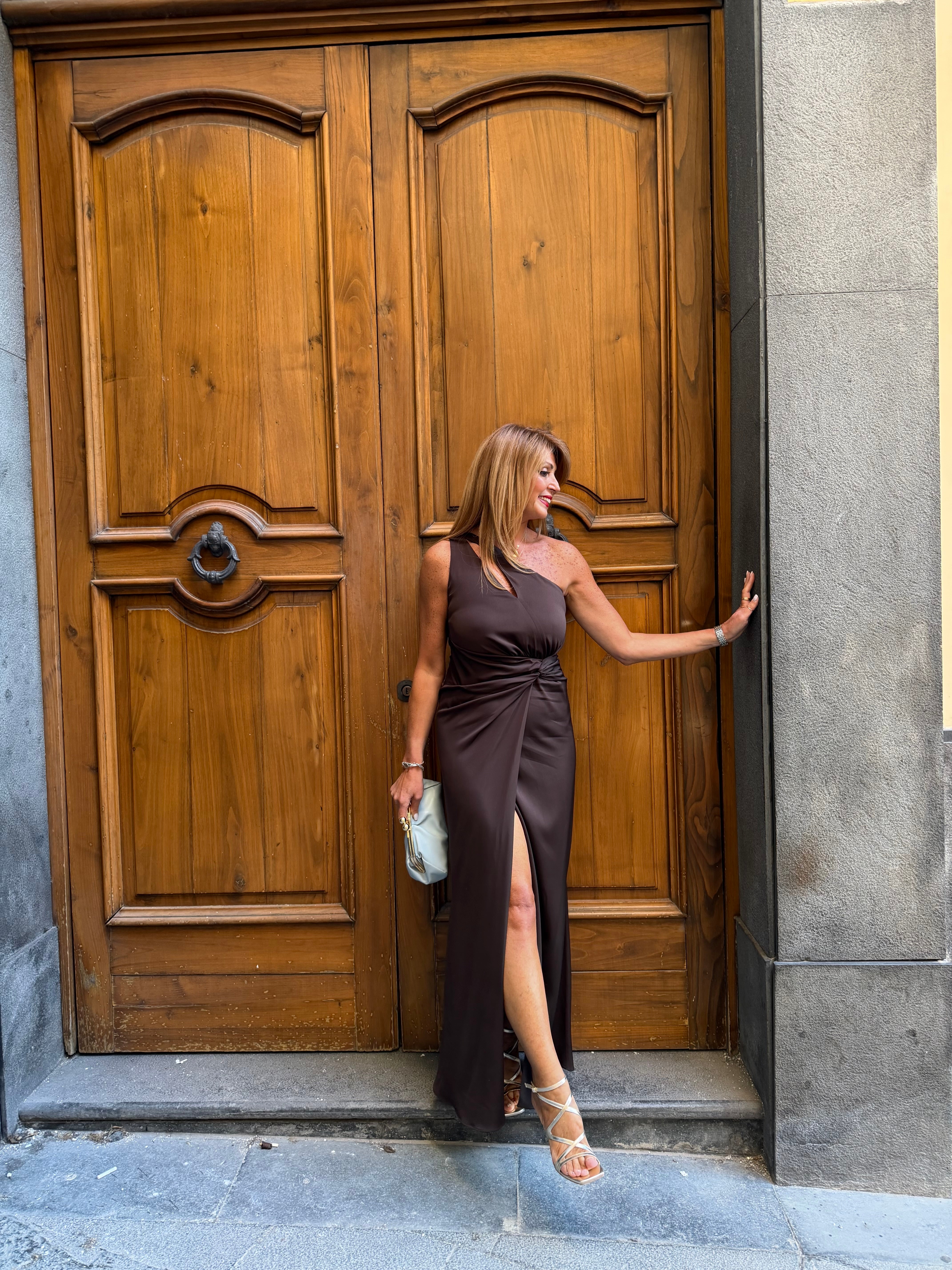 Abito lungo monospalla in viscosa elastica Hanita