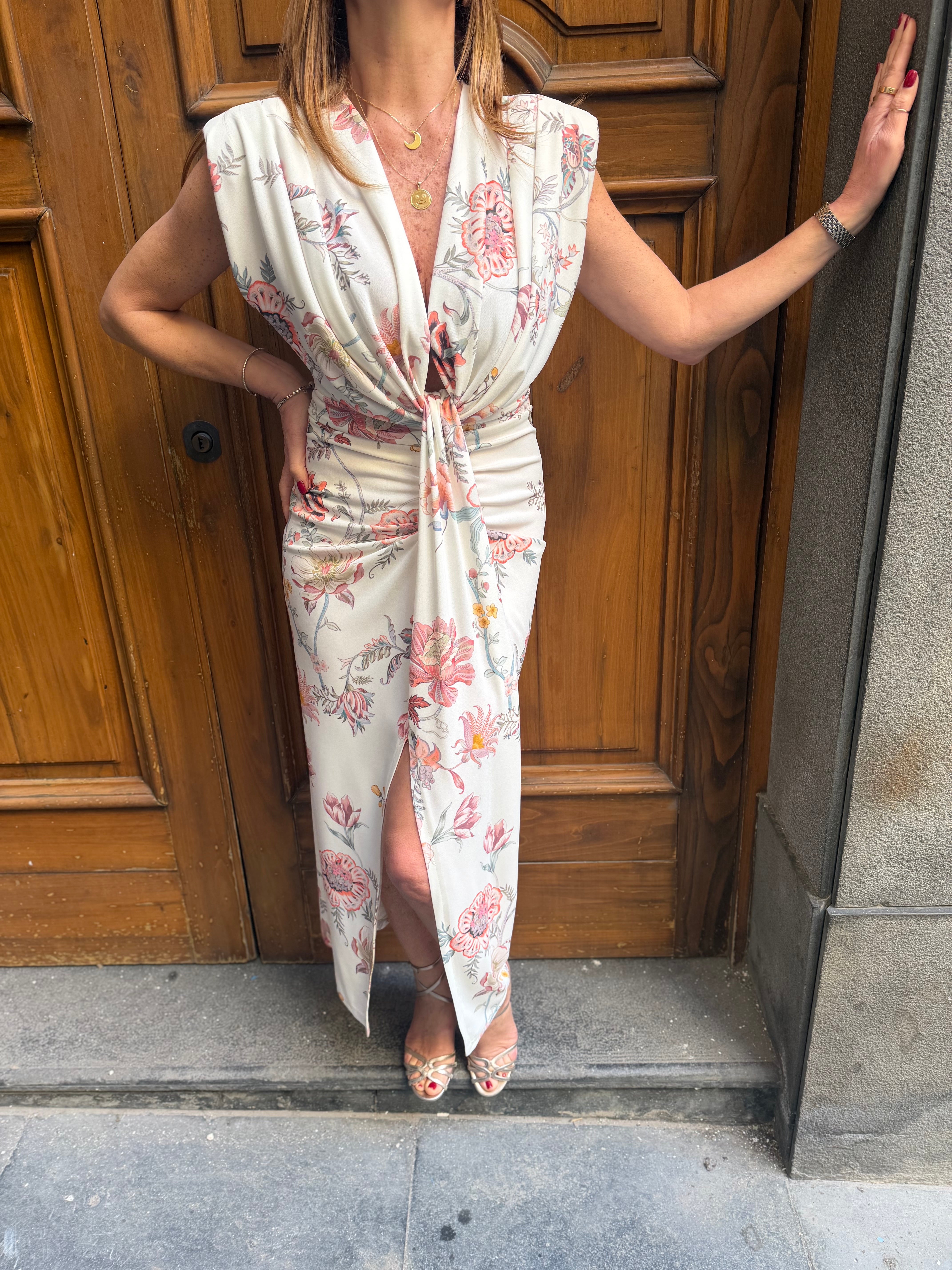 Abito lungo fantasia floreale con scollo a v Imperial