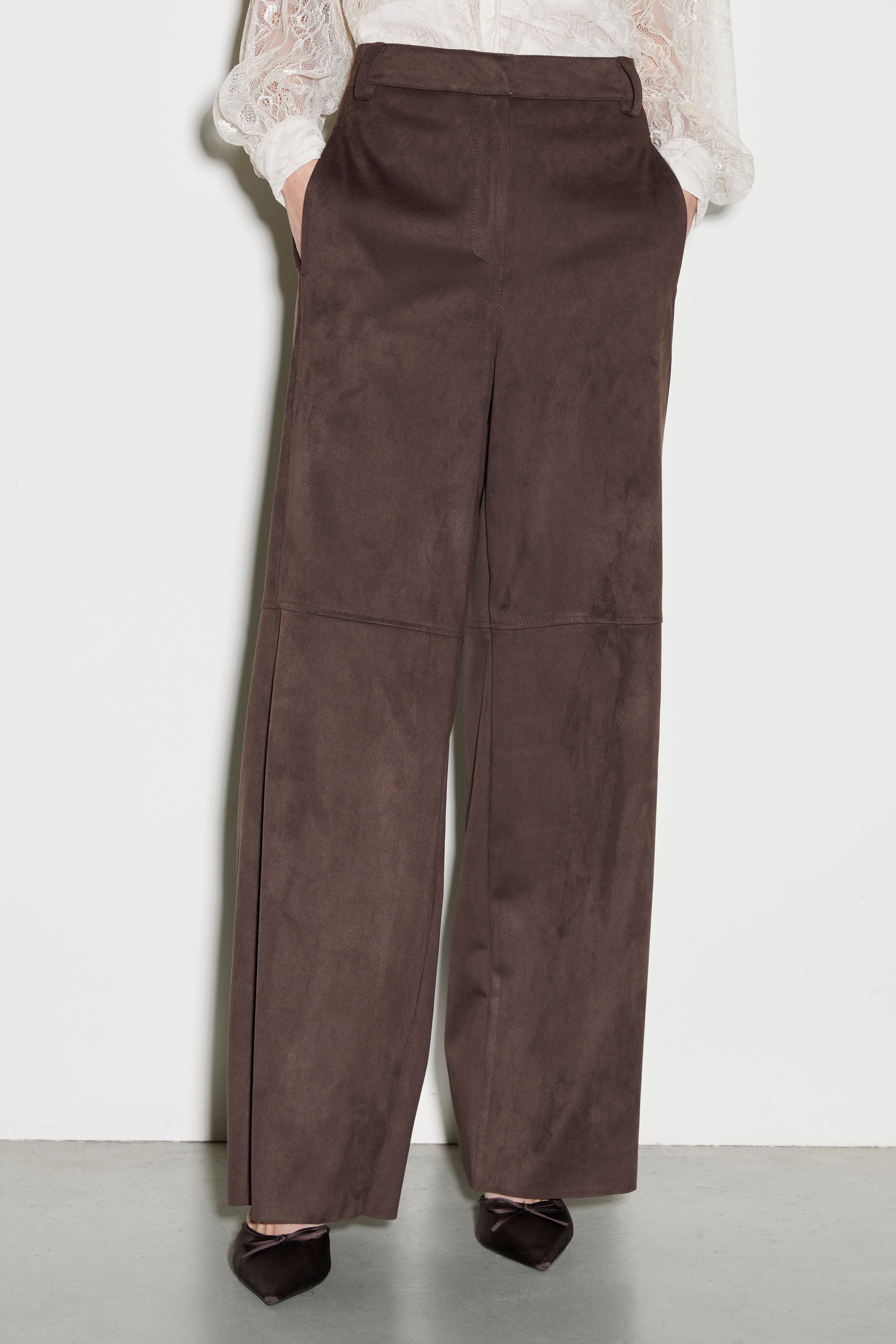 Pantaloni Ampi in Tessuto Scamosciato Moro Kaos Donna