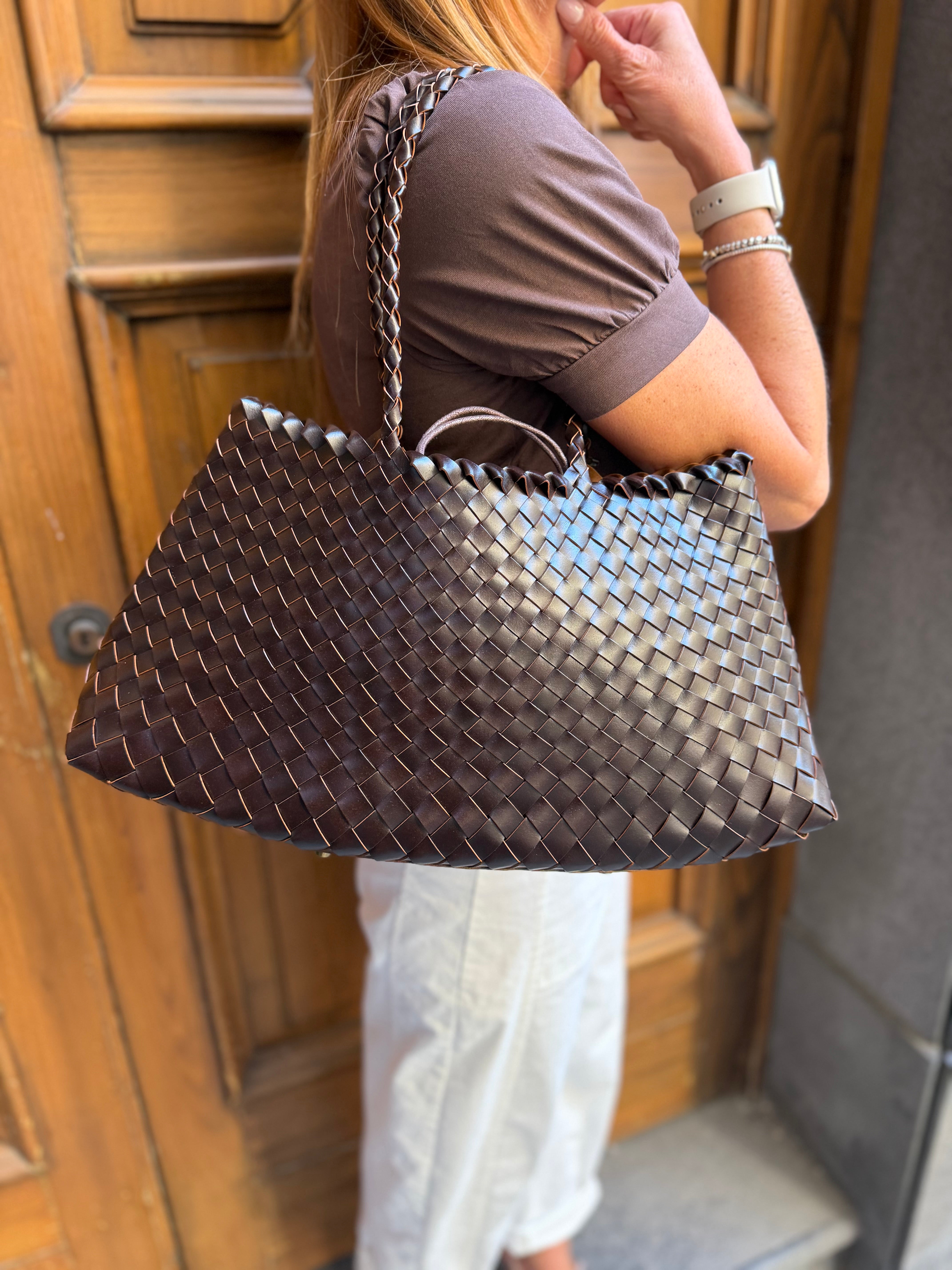 Borsa a spalla in pelle intrecciata Emisphere