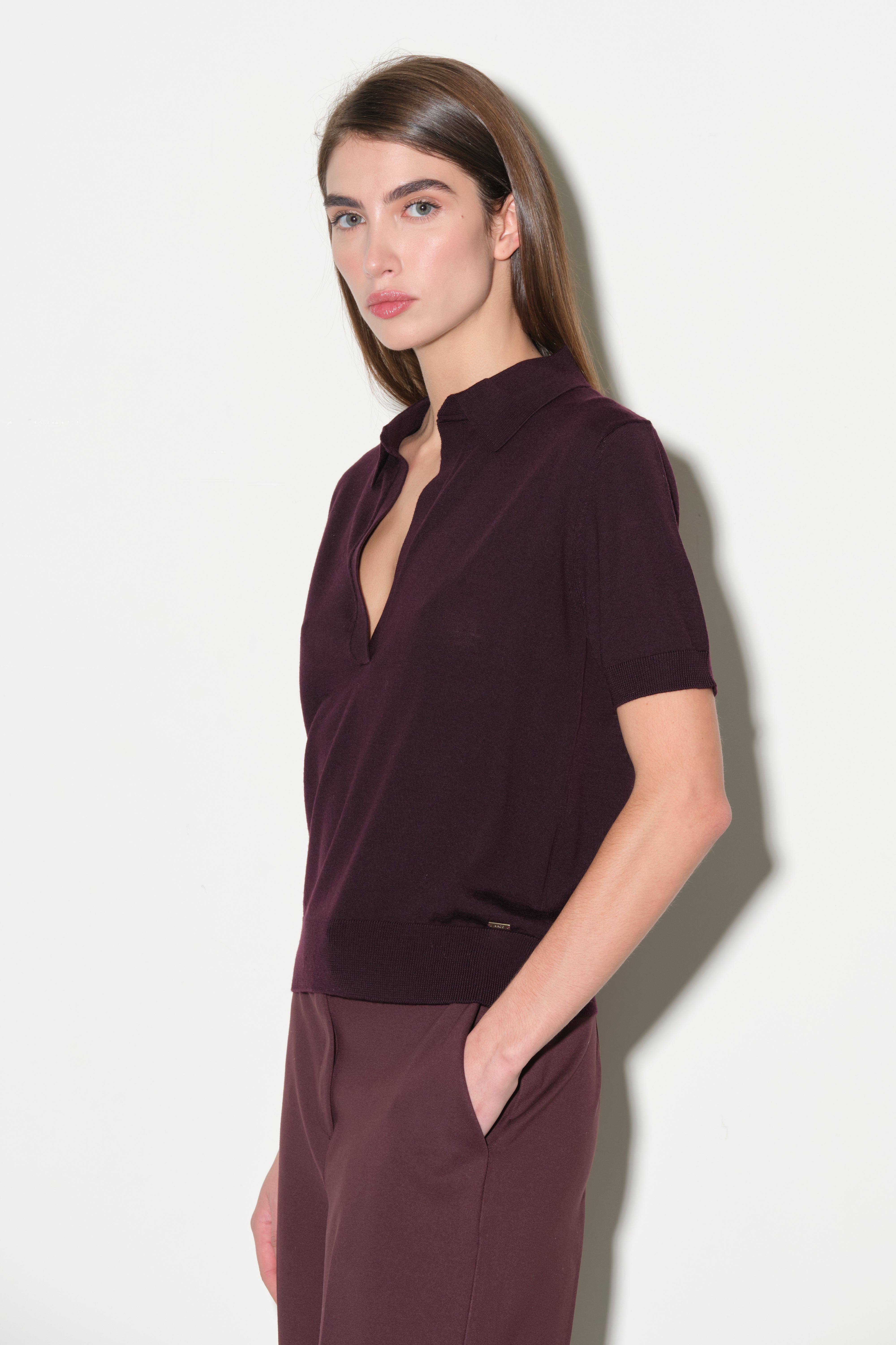 Maglia Polo in Lana Merinos a Manica Corta Kaos Donna
