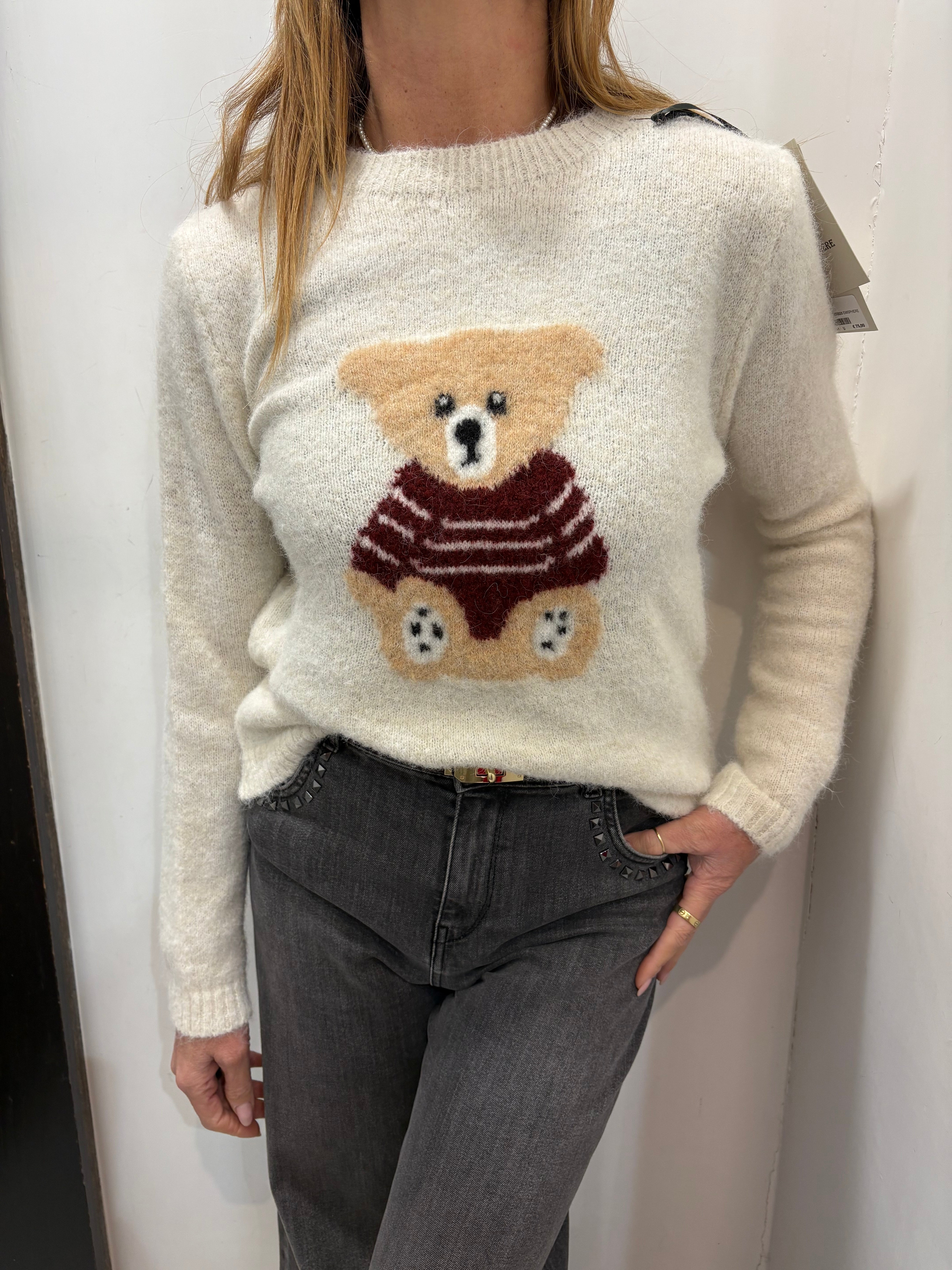 Maglia Teddy in lana con ricamo orsetto
 Emisphere