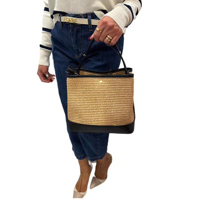 Borsa in rafia e pelle Emisphere