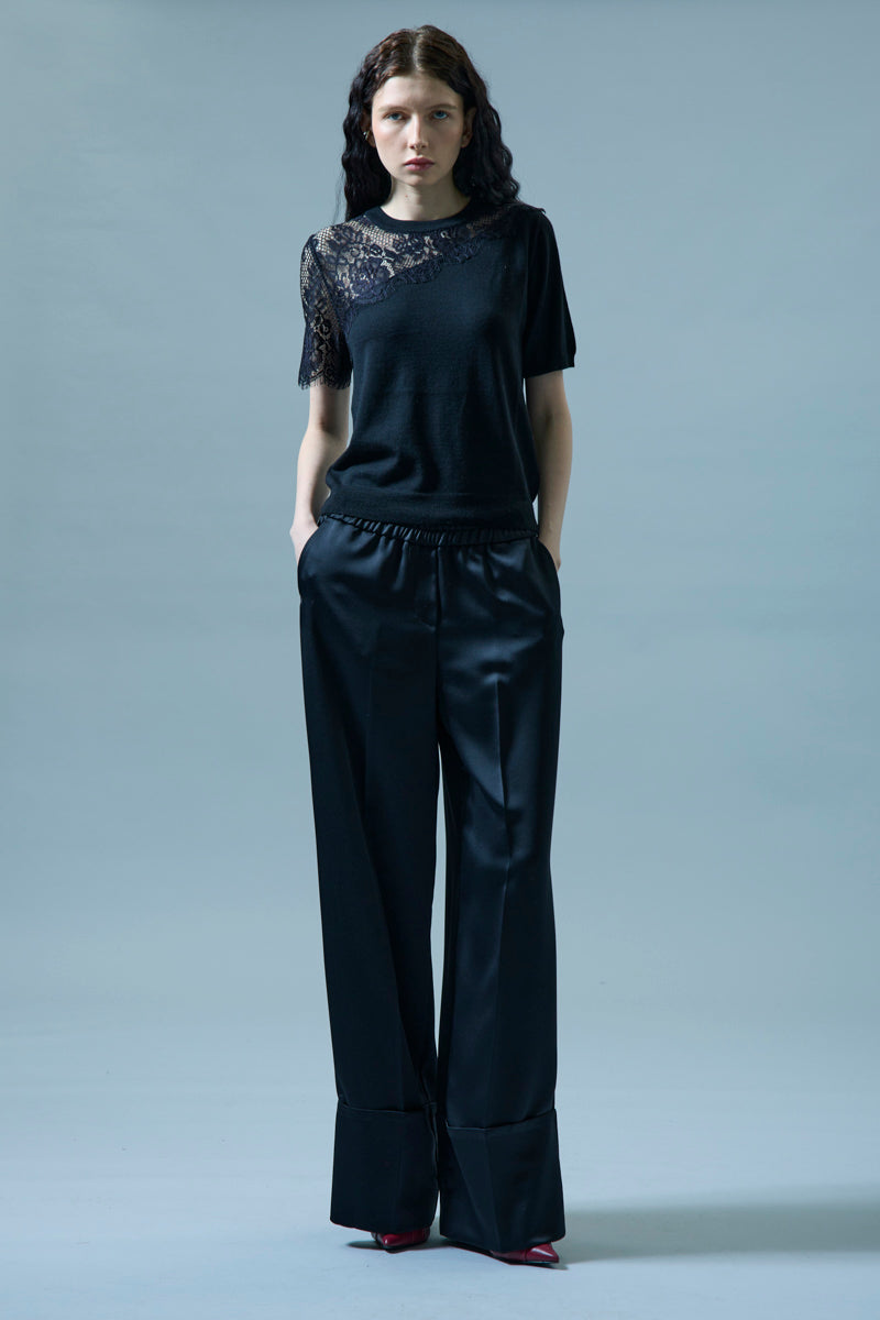 Maglia in Misto Lana con Inserti in Pizzo Icona