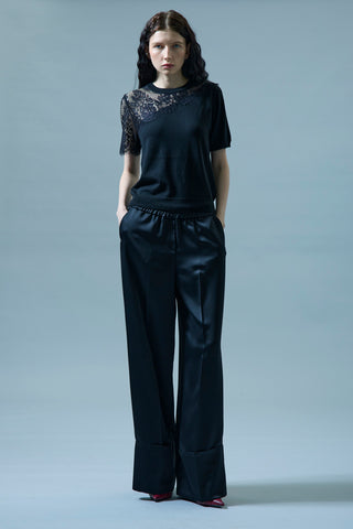 Maglia in Misto Lana con Inserti in Pizzo Icona