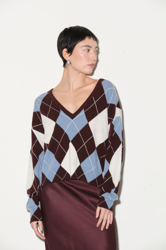 Maglia in Misto Lana con Fantasia Argyle Kaos Donna
