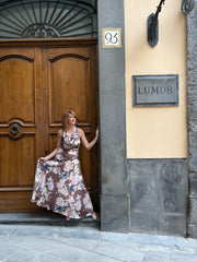 Abito in chiffon stampato con scollo gronda Hanita