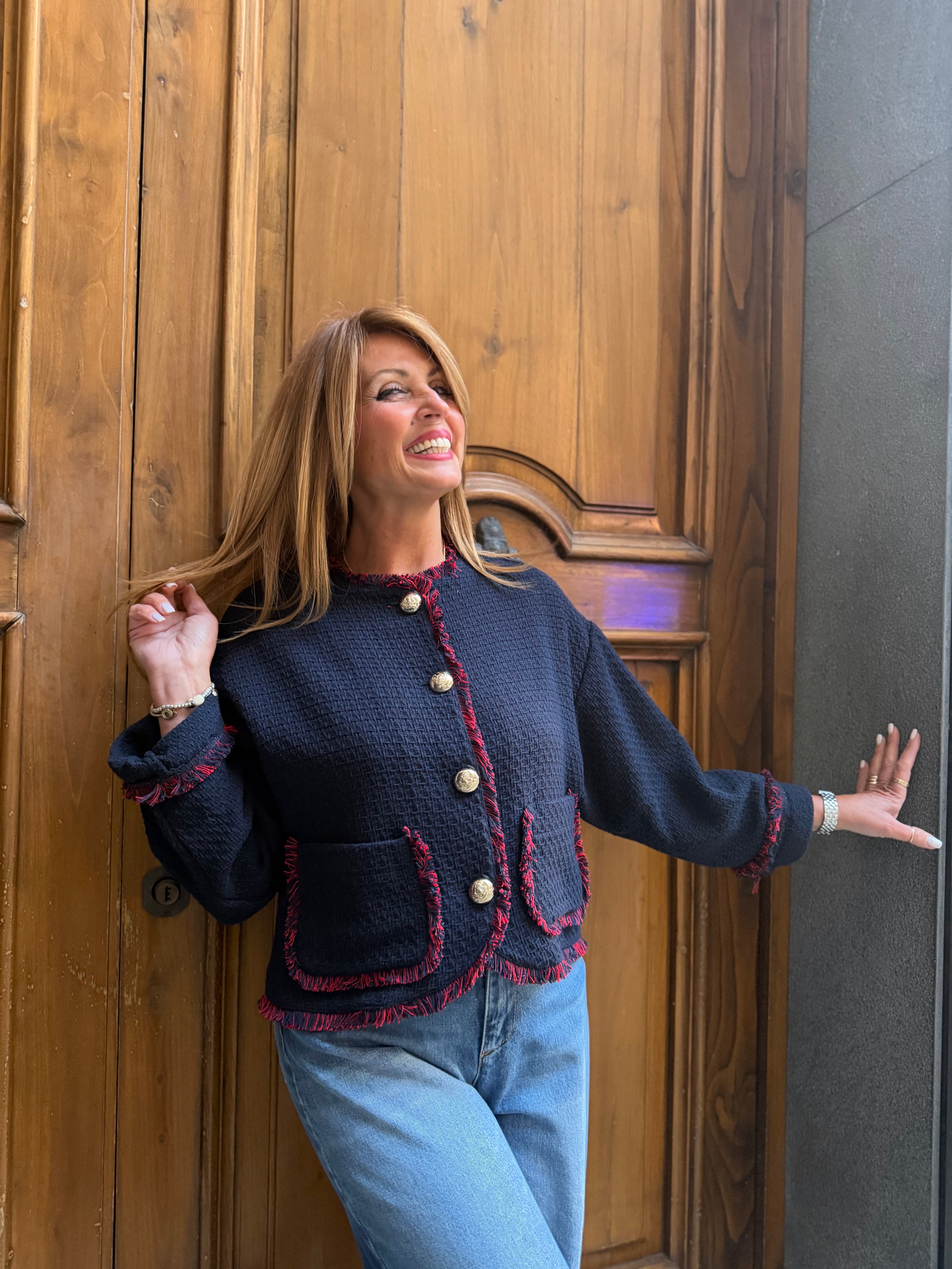 Giacca tweed corta con profili sfrangiati Dixie