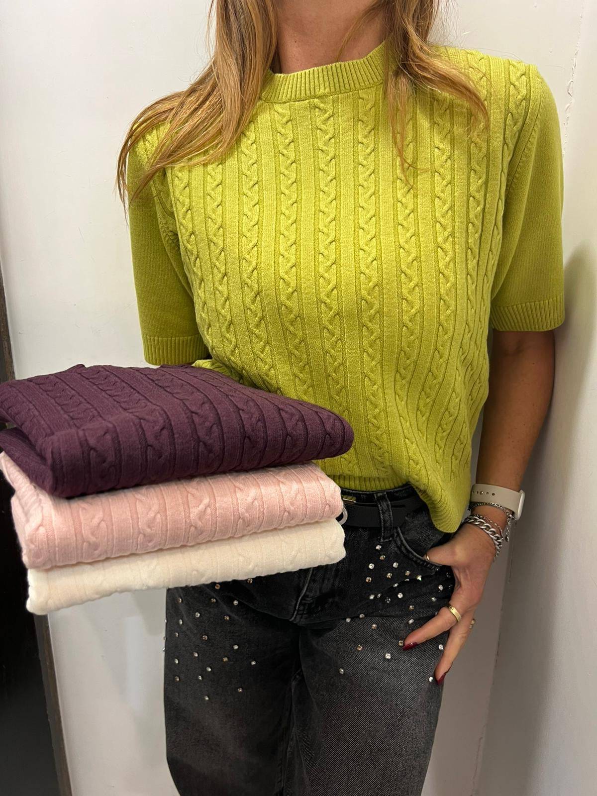 Maglia mezza manica con motivo treccia Brizzi