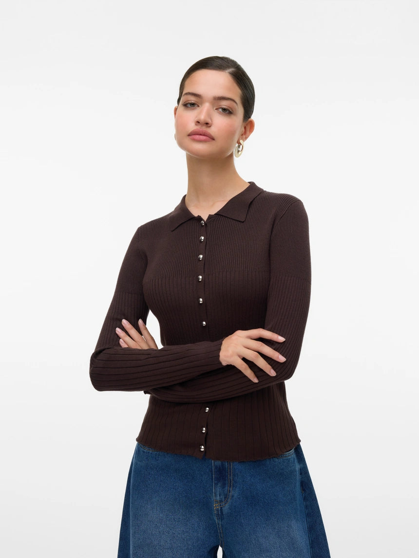 Pull a costine con colletto e bottoni Vero Moda
