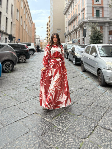 Gonnellone in chiffon stampa foglie Hanita