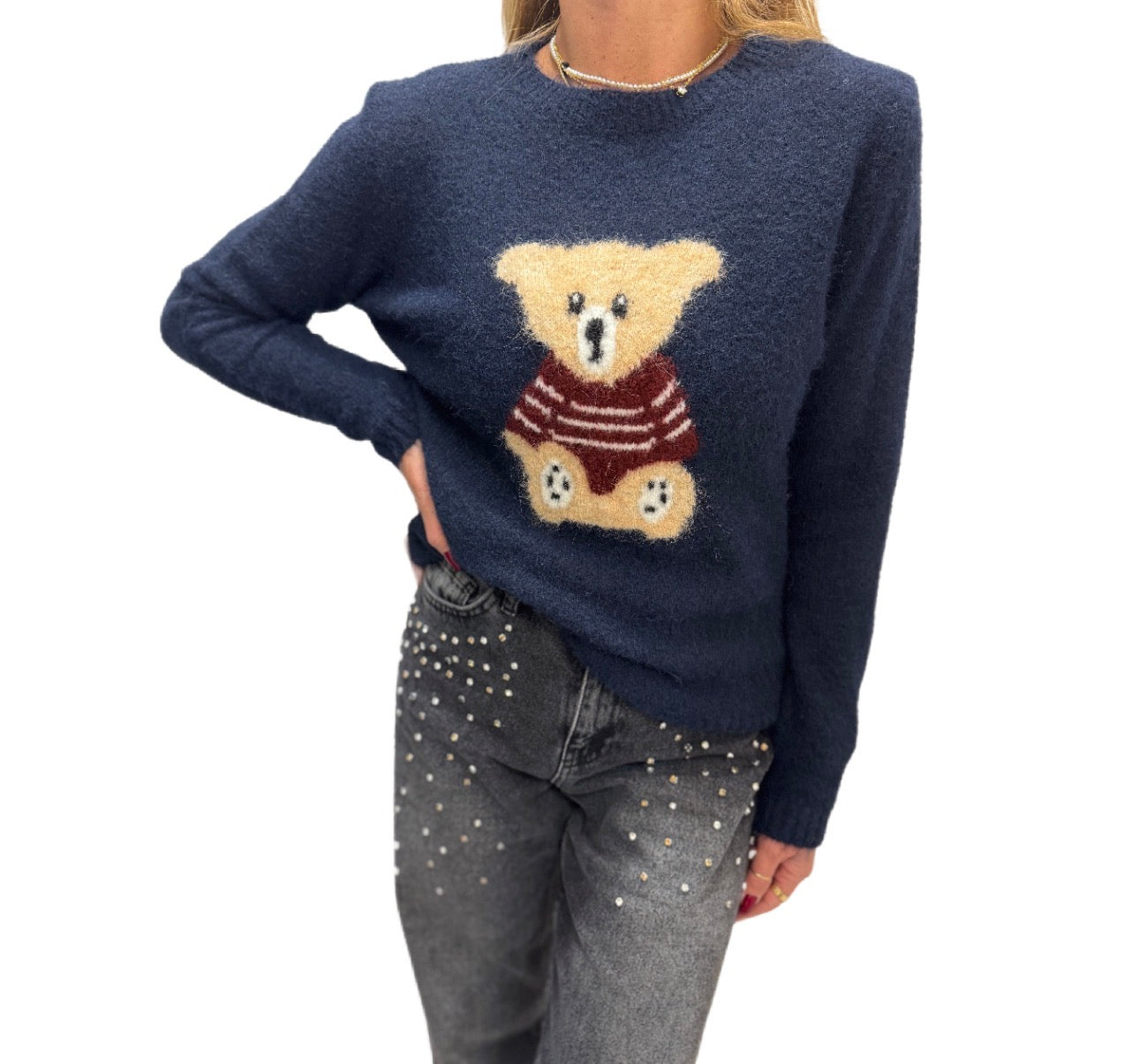 Maglia Teddy in lana con ricamo orsetto
 Emisphere