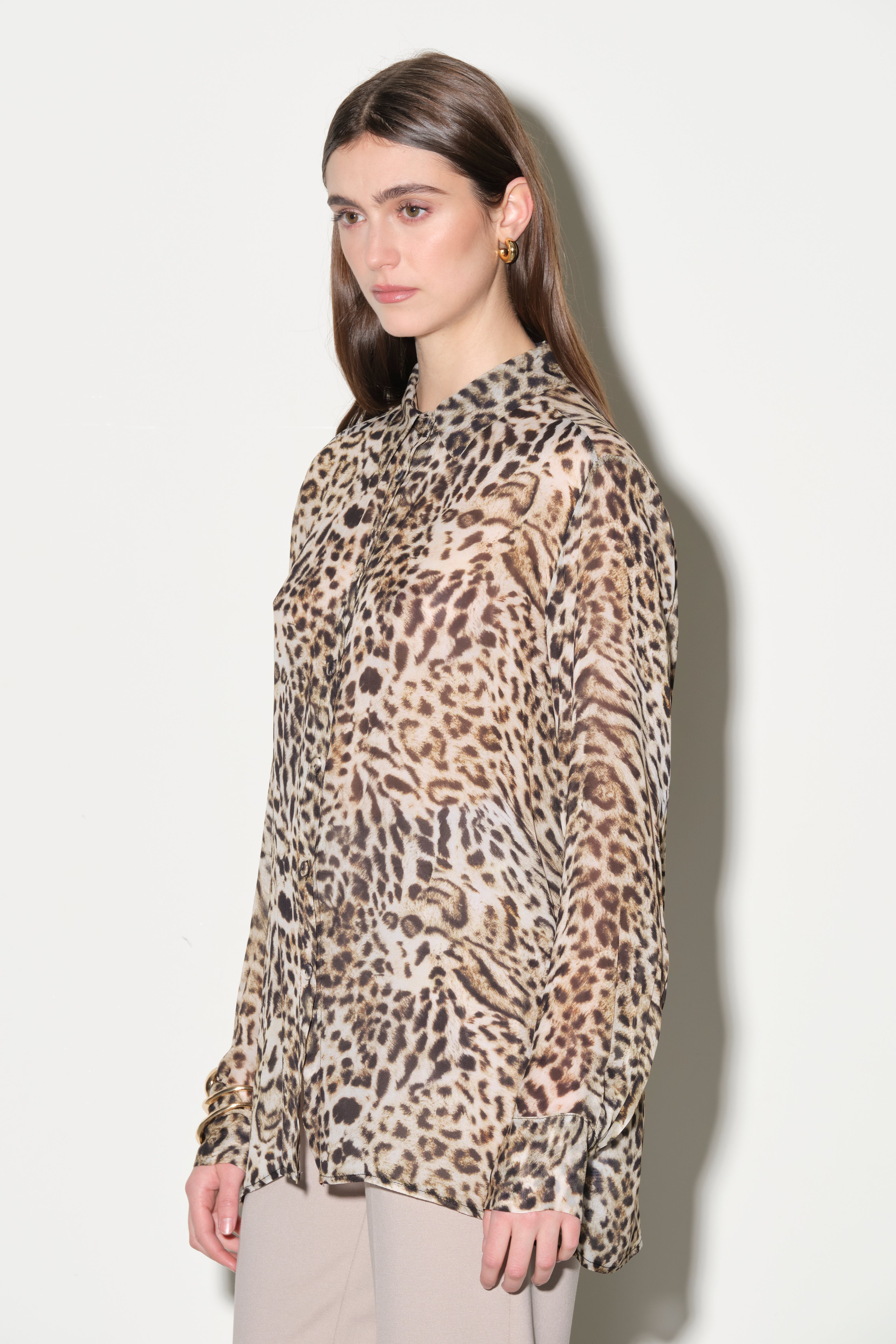Camicia in Voile Animalier Leopardato Kaos Donna