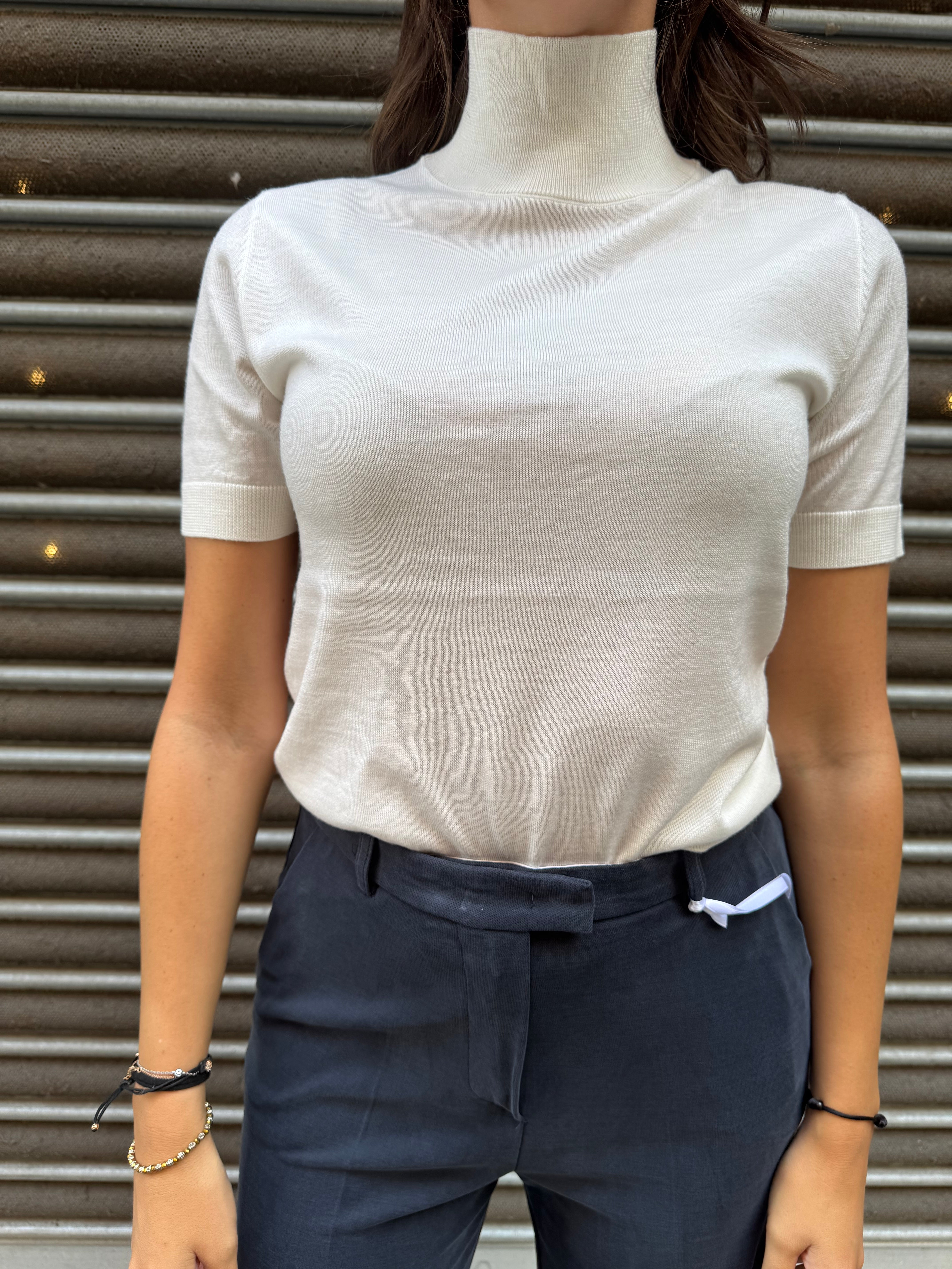 Dolcevita Manica Corta in Maglia Fine Kaos Donna