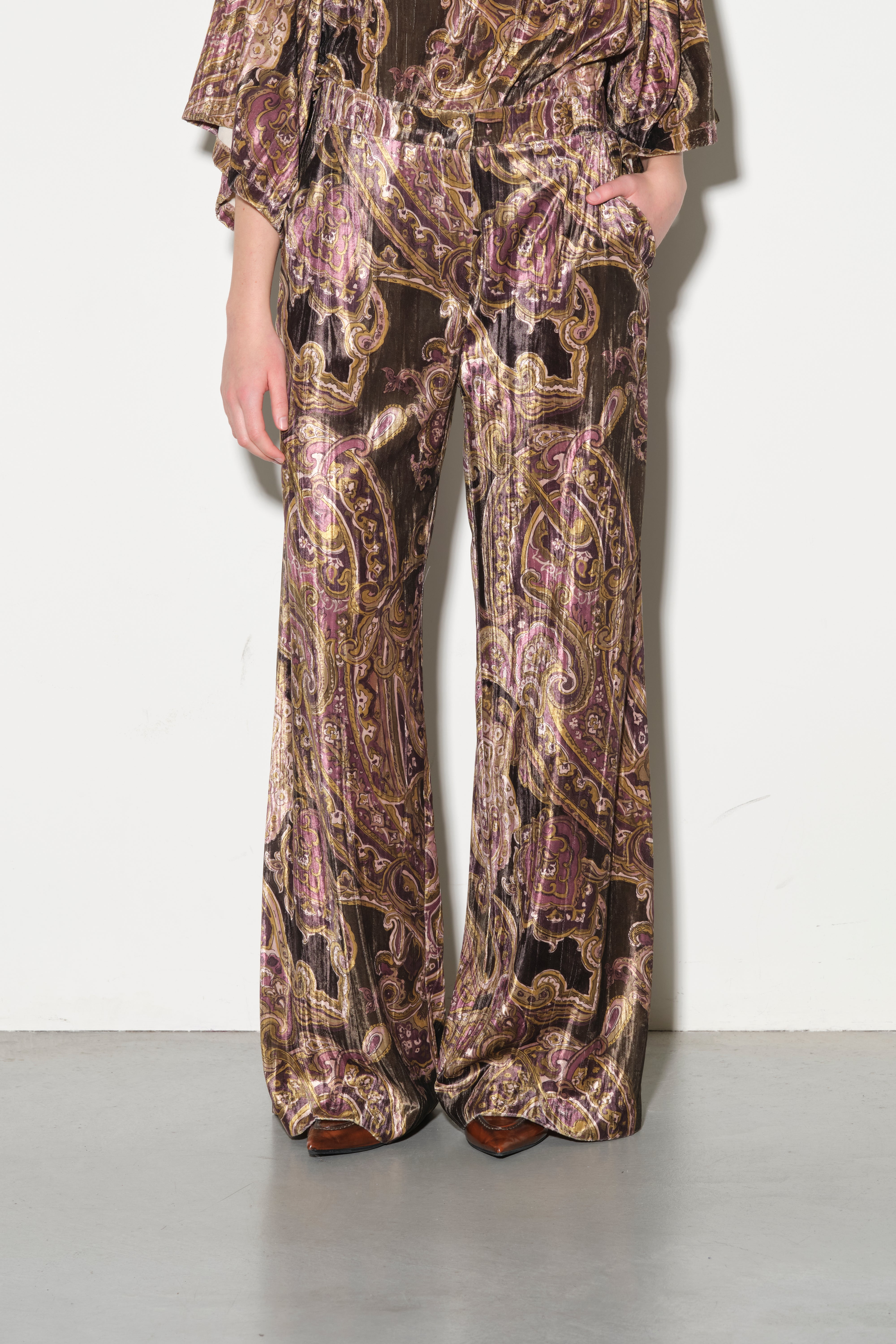 Pantalone Palazzo in Velluto Stampato Paisley Kaos Donna