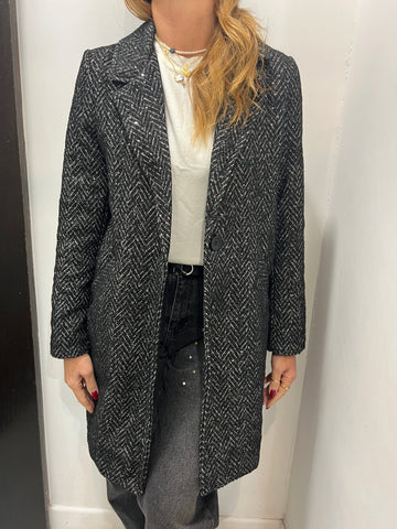 Cappotto chevron con micro paillettes con sciarpa coordinata staccabile Emisphere