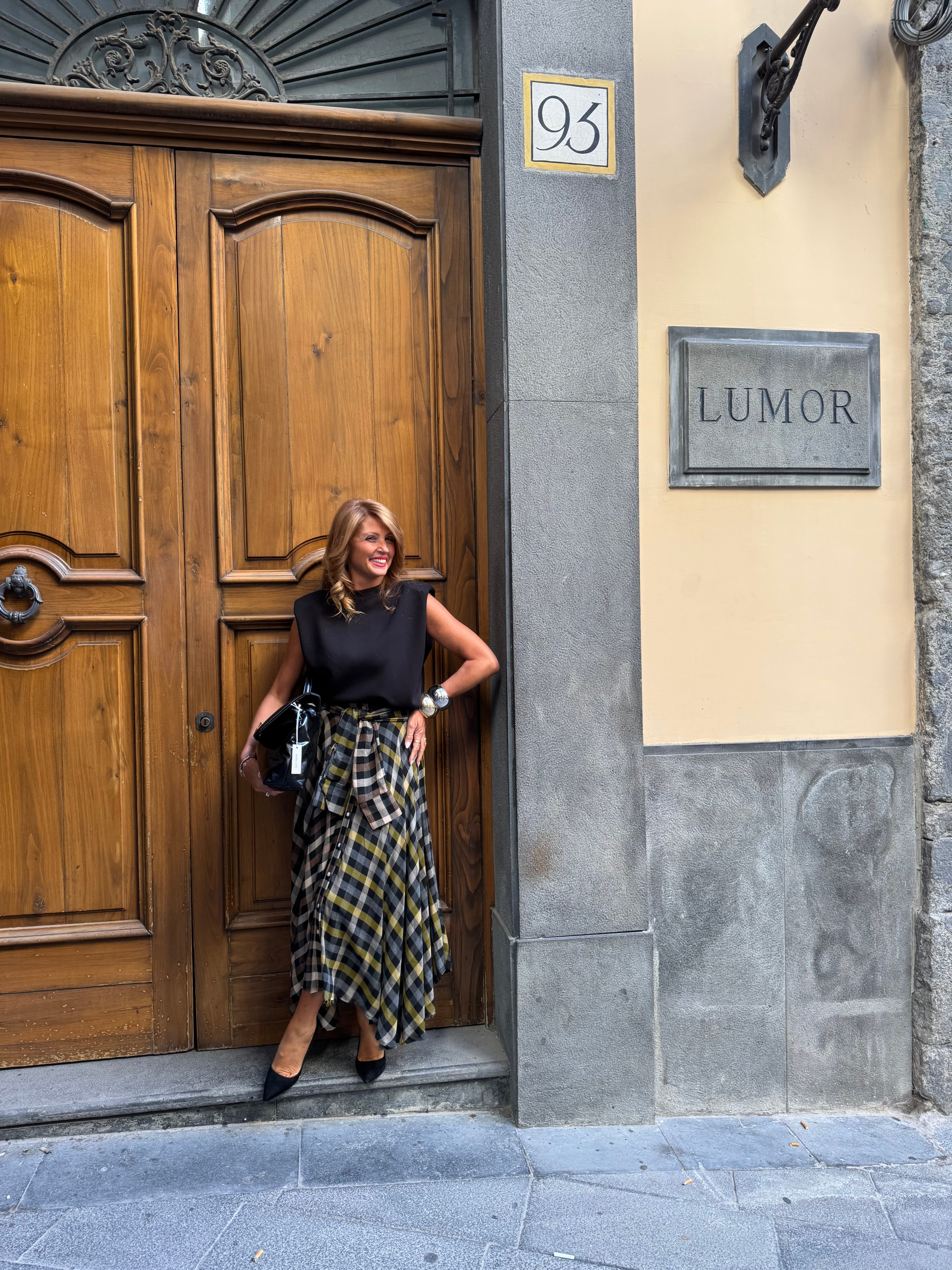 Gonna lunga a vita alta con motivo scozzese e cintura annodata Dixie