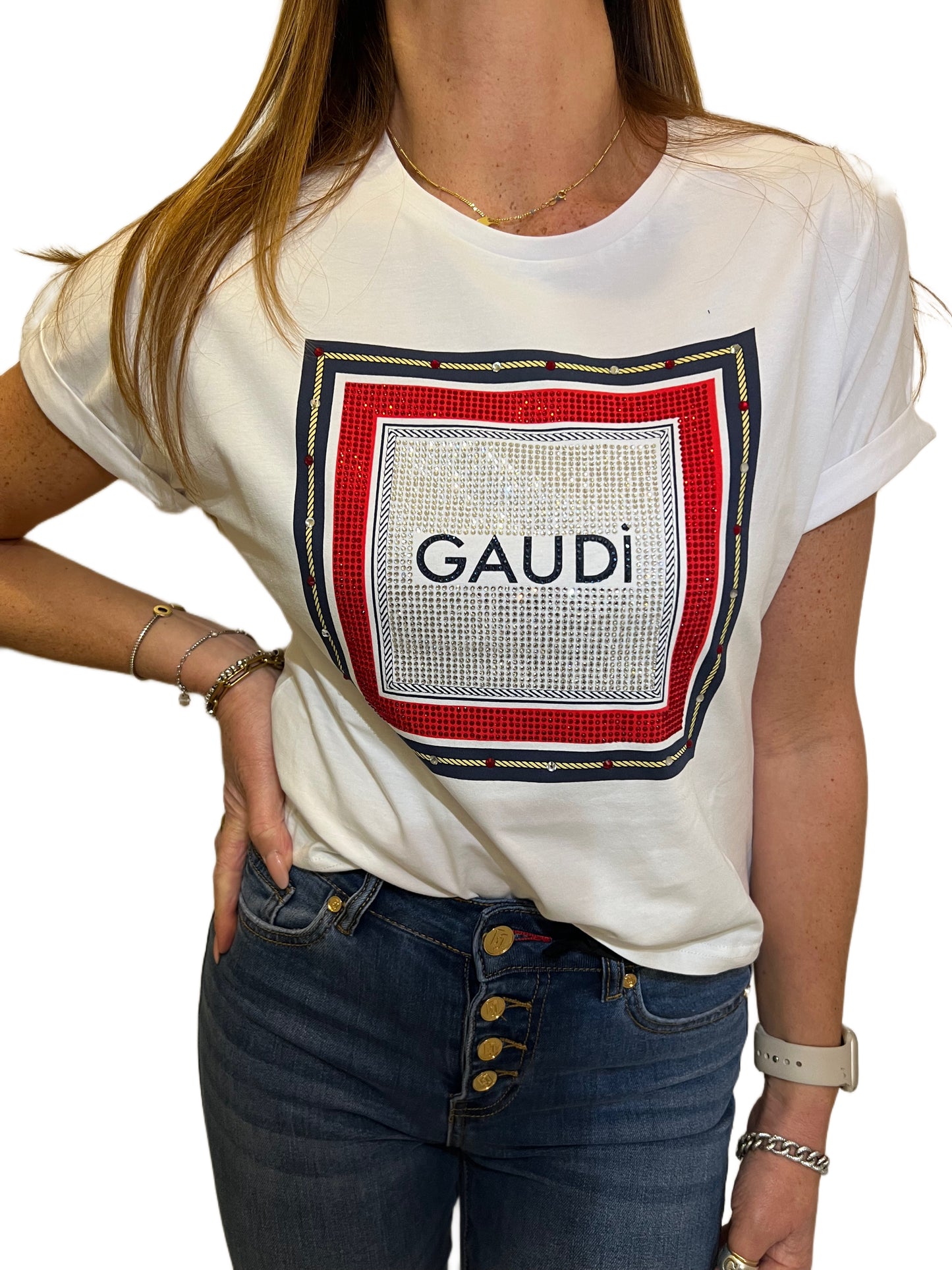 T-Shirt basica con logo brillantinato Gaudì