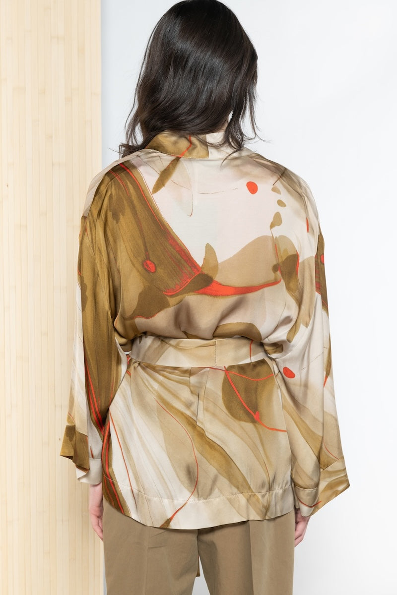 Kimono fantasia astratta con cintura Icona