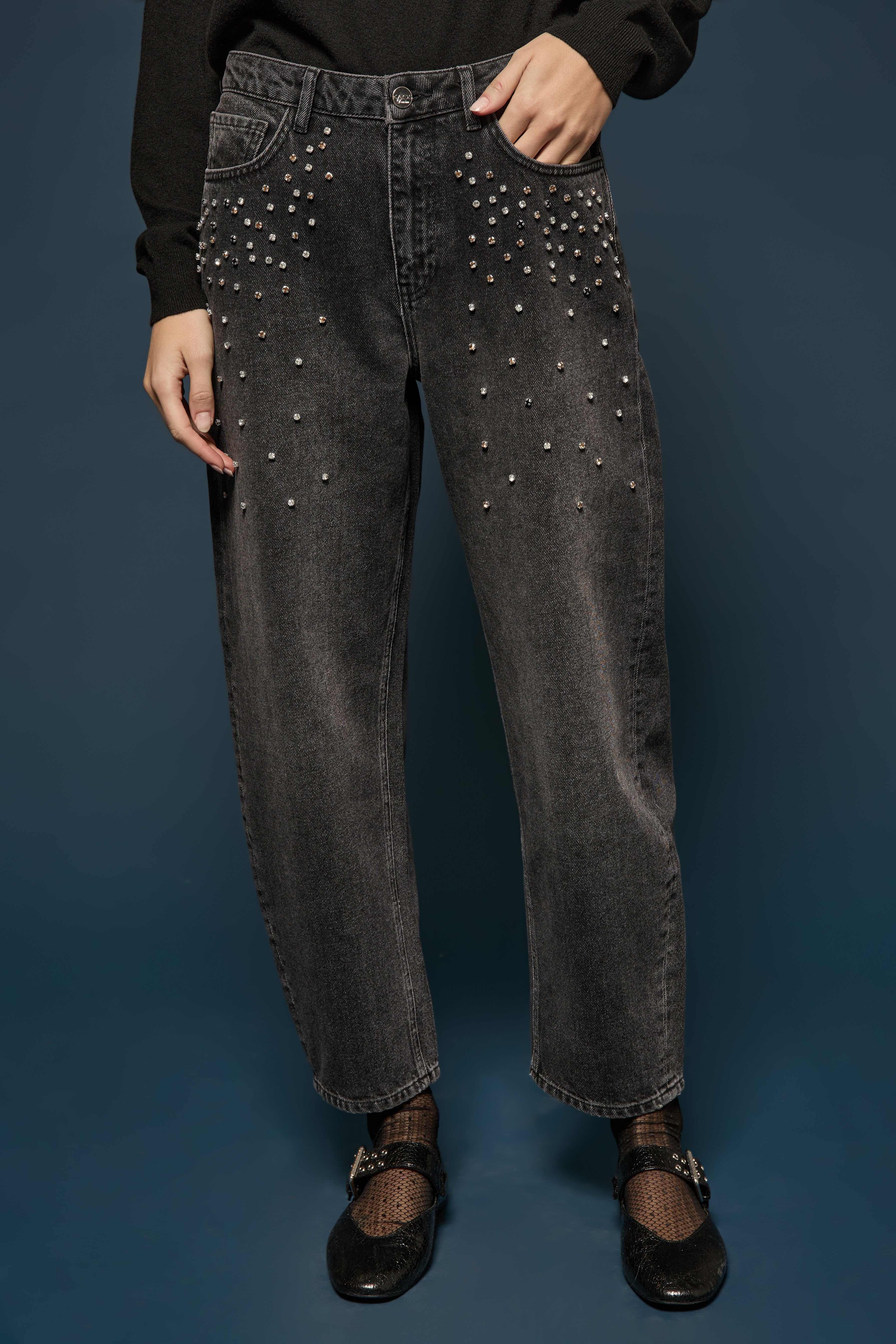 Jeans nero con strass Kaos Denim