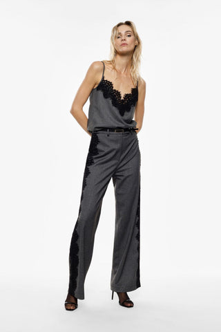 Pantalone palazzo vita alta con inserti in pizzo laterali Imperial