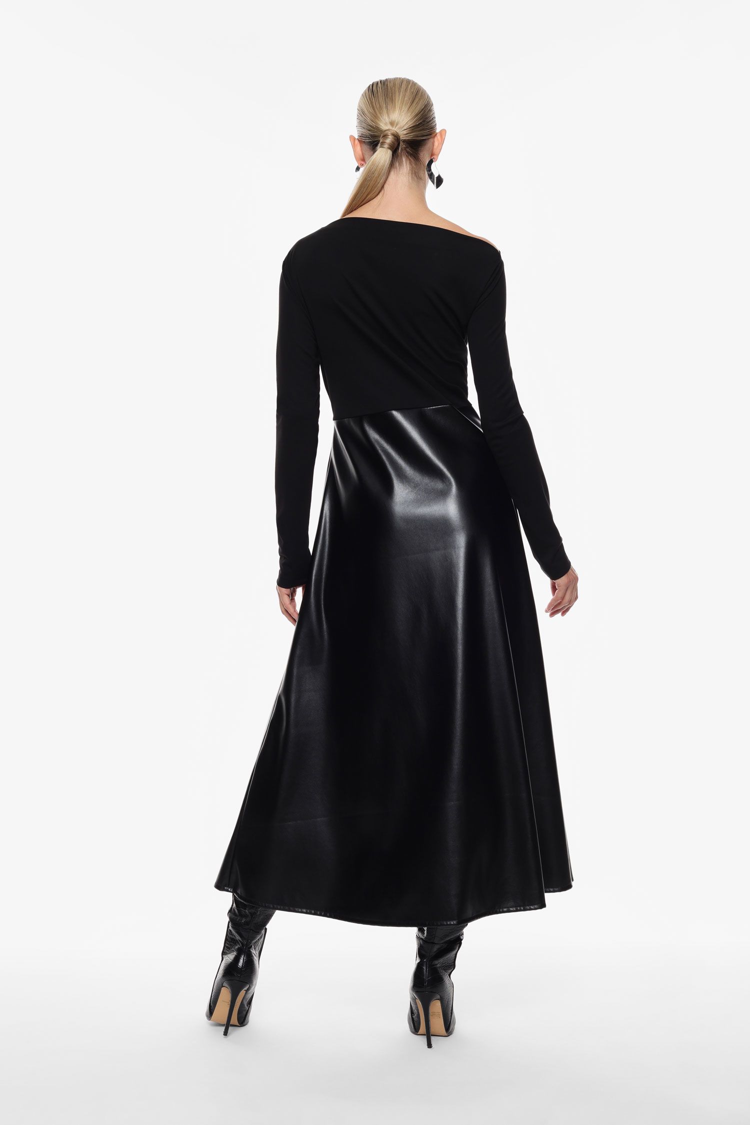 Vestito lungo con gonna in similpelle Imperial