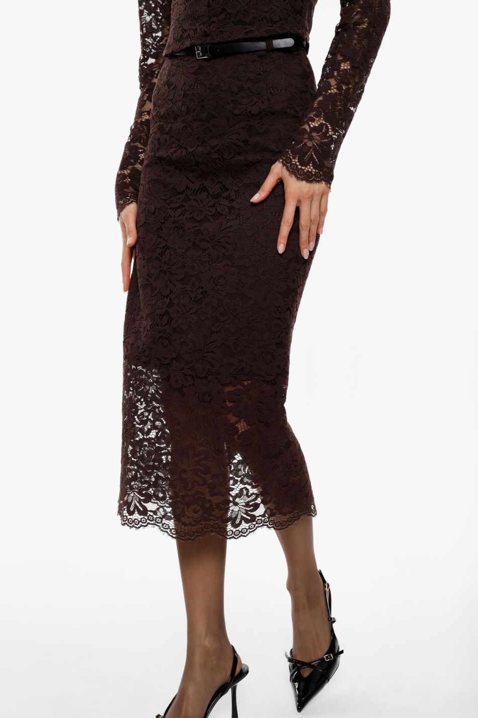 Gonna lunga in pizzo con spacco e cintura Imperial