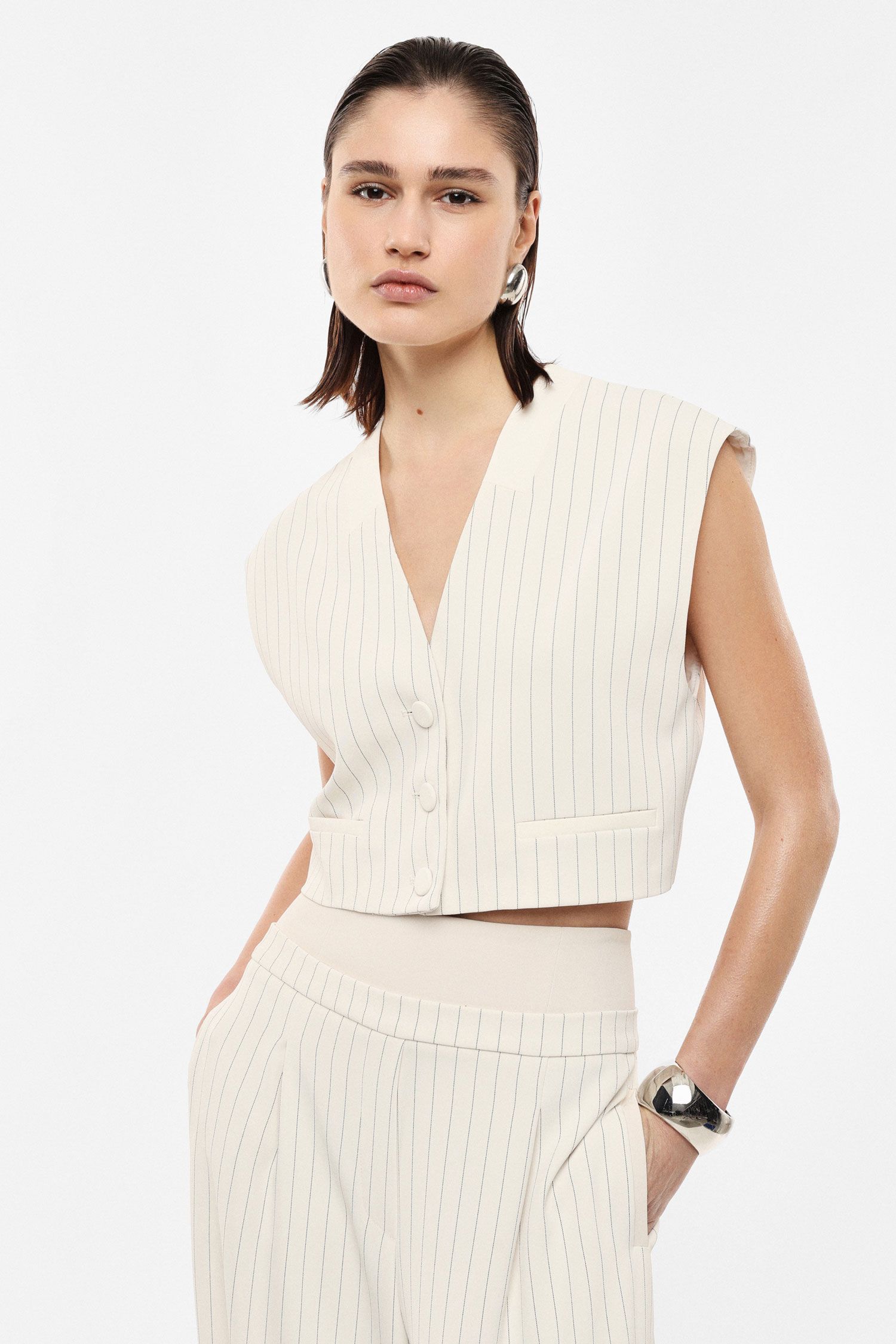 Gilet corto a righe con abbottonatura frontale Imperial