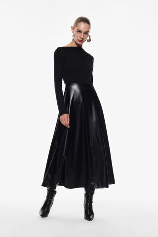 Vestito lungo con gonna in similpelle Imperial