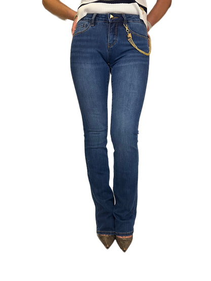 Jeans a zampa alto in vita con catena laterale Gaudì
