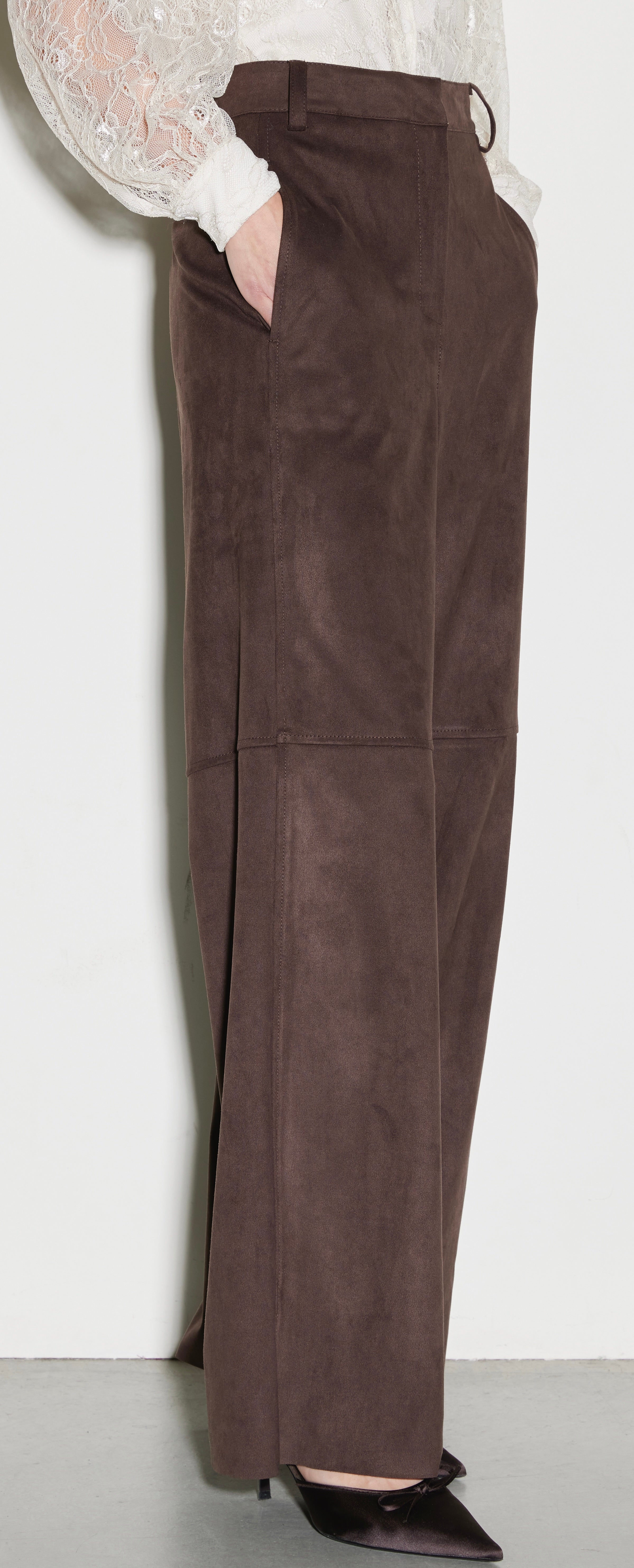 Pantaloni Ampi in Tessuto Scamosciato Moro Kaos Donna