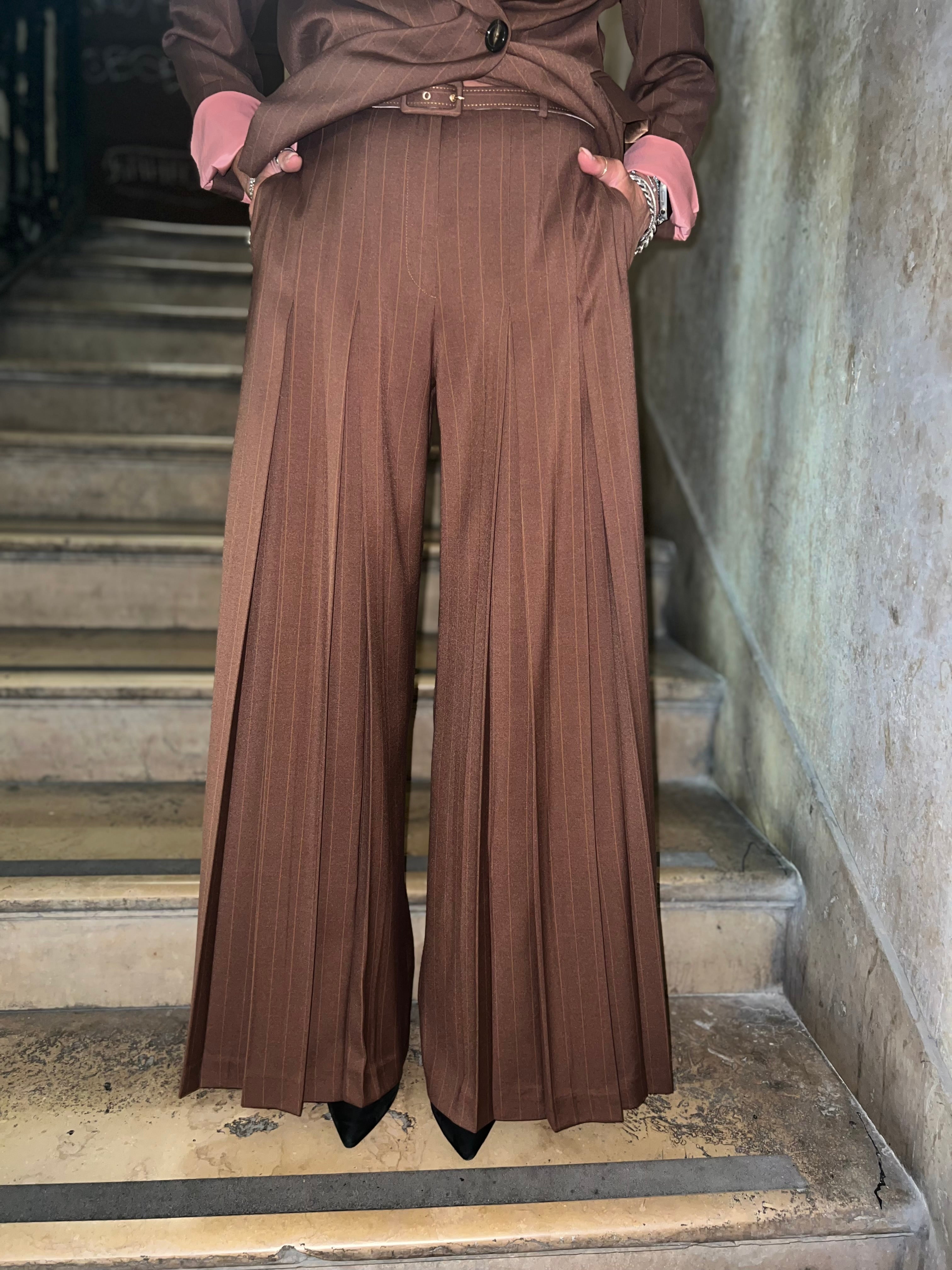 Pantalone ampio con doppio bacia piega + cinturino Hanita